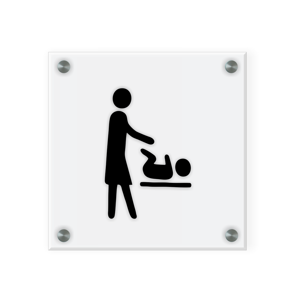 Wickelraum Schild für WC  | Design B | 15 cm x 15 cm Glas | Weiß, Schwarz, Anthrazit