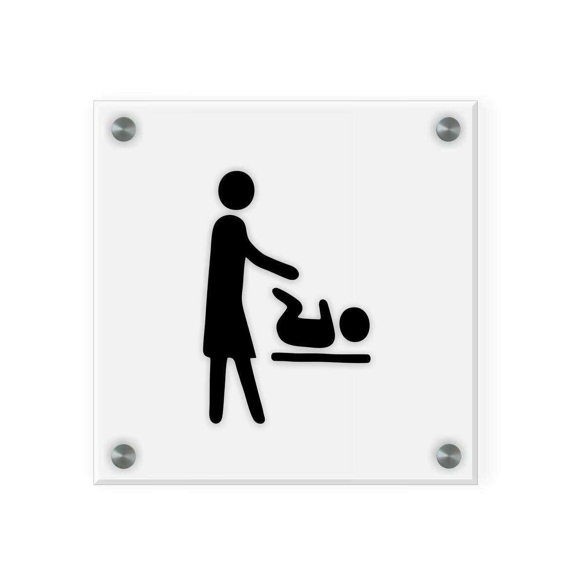 Wickelraum Schild für WC  | Design B | 15 cm x 15 cm Glas | Weiß, Schwarz, Anthrazit