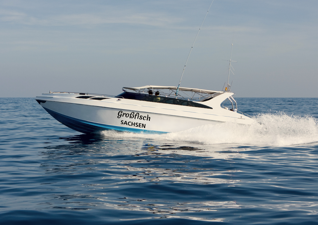 Bootsbeschriftung 10 cm hoch| für Festboote: Segelboot, Katamaran, Jacht, Sportboot | personalisierte Aufkleber + Gratis Symbole | ein Produkt - beide Seiten des Bootes  (2 Schriftzüge) - Bild 14