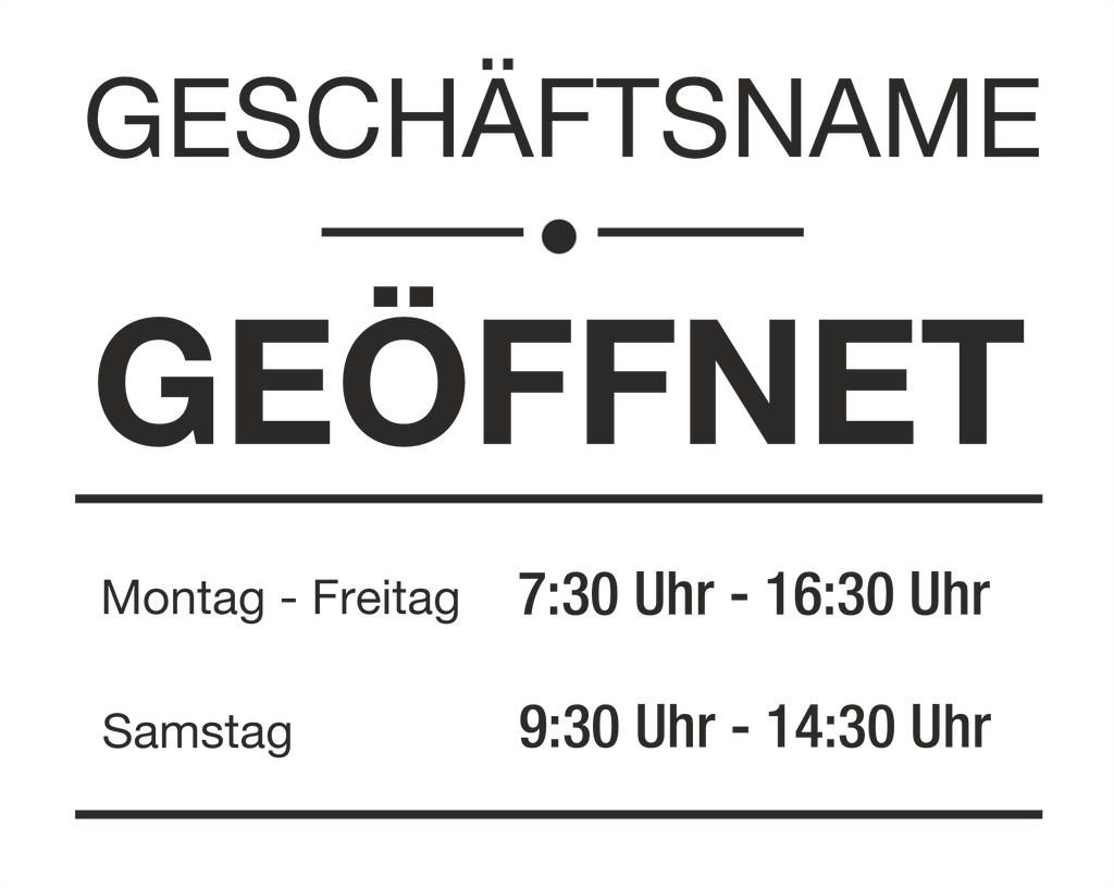 Öffnungszeiten „Geöffnet“ mit Geschäftsname