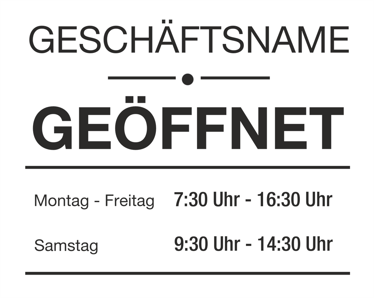 Öffnungszeiten „Geöffnet“ mit Geschäftsname