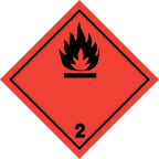 Gefahrstoffsymbol „Entzündbare Gase“, Klasse 2 | Wasserstoff, Propan, Butan, Methan | ADR Gefahrgut Kennzeichnung | 21 × 21 mm, 46x46 mm, 100x100 mm