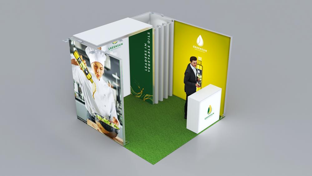 Messestand System Köln 308 x 310 cm | nachhaltig, werkzeugfrei, LED Spots & Hinterleuchtung für professionelle Messen - Bild 5