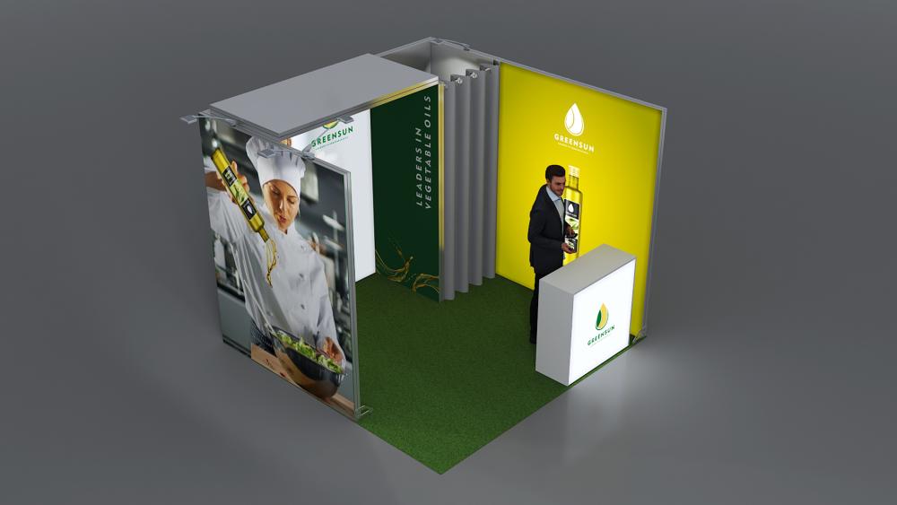 Messestand System Köln 308 x 310 cm | nachhaltig, werkzeugfrei, LED Spots & Hinterleuchtung für professionelle Messen - Bild 6