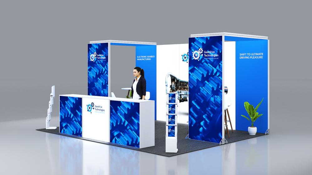 Messewand Stecksystem Mannheim 508 x 400 cm | werkzeugfrei, LED Spots & Hinterleuchtung für Messeauftritt - Bild 2