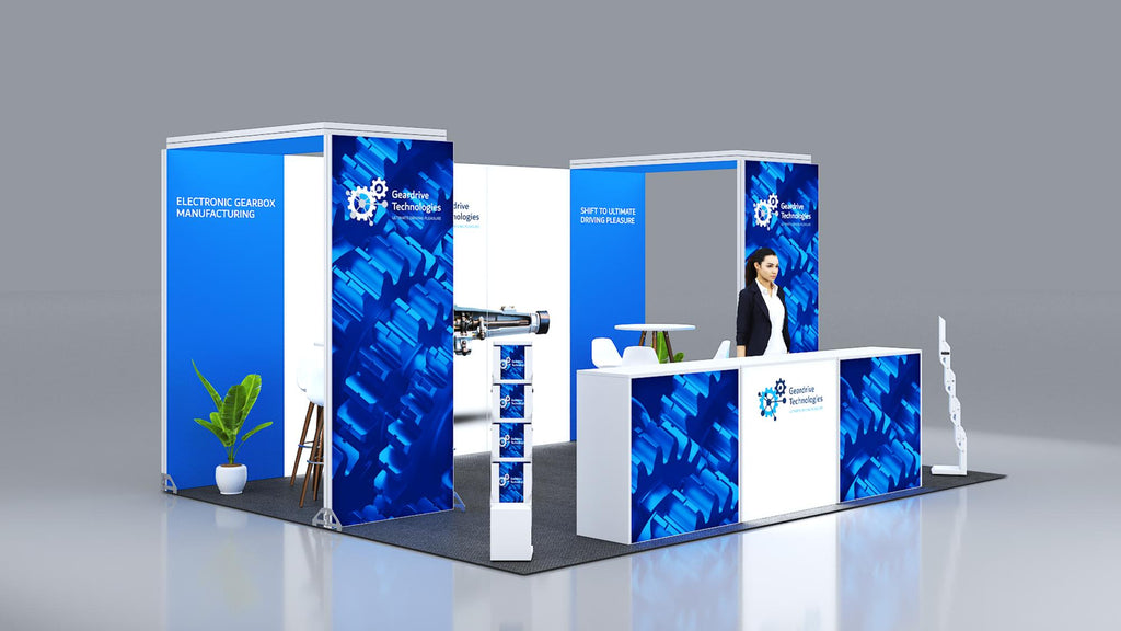 Messewand Stecksystem Mannheim 508 x 400 cm | werkzeugfrei, LED Spots & Hinterleuchtung für Messeauftritt - Bild 4