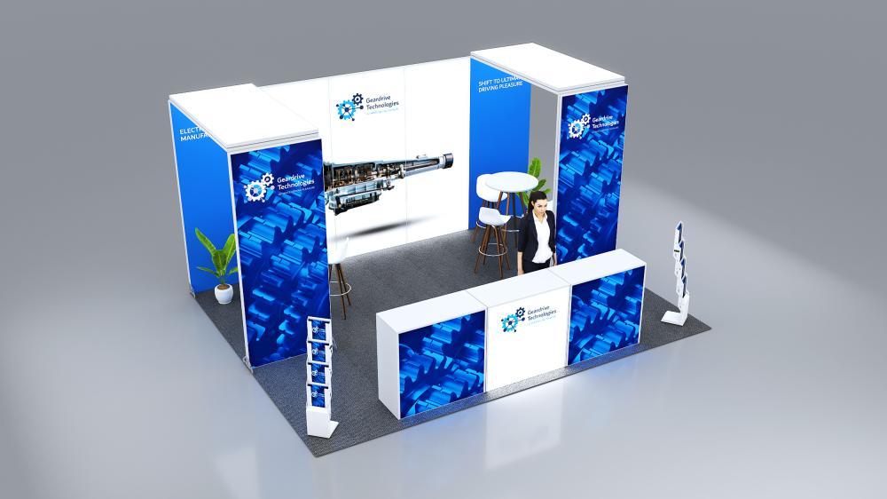 Messewand Stecksystem Mannheim 508 x 400 cm | werkzeugfrei, LED Spots & Hinterleuchtung für Messeauftritt - Bild 5