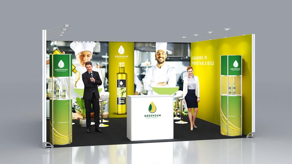 Messewand Stecksystem Heilbronn 518 x 426 cm | werkzeugfrei, LED Spots & Hinterleuchtung für professionelle Messeauftritt - Bild 2