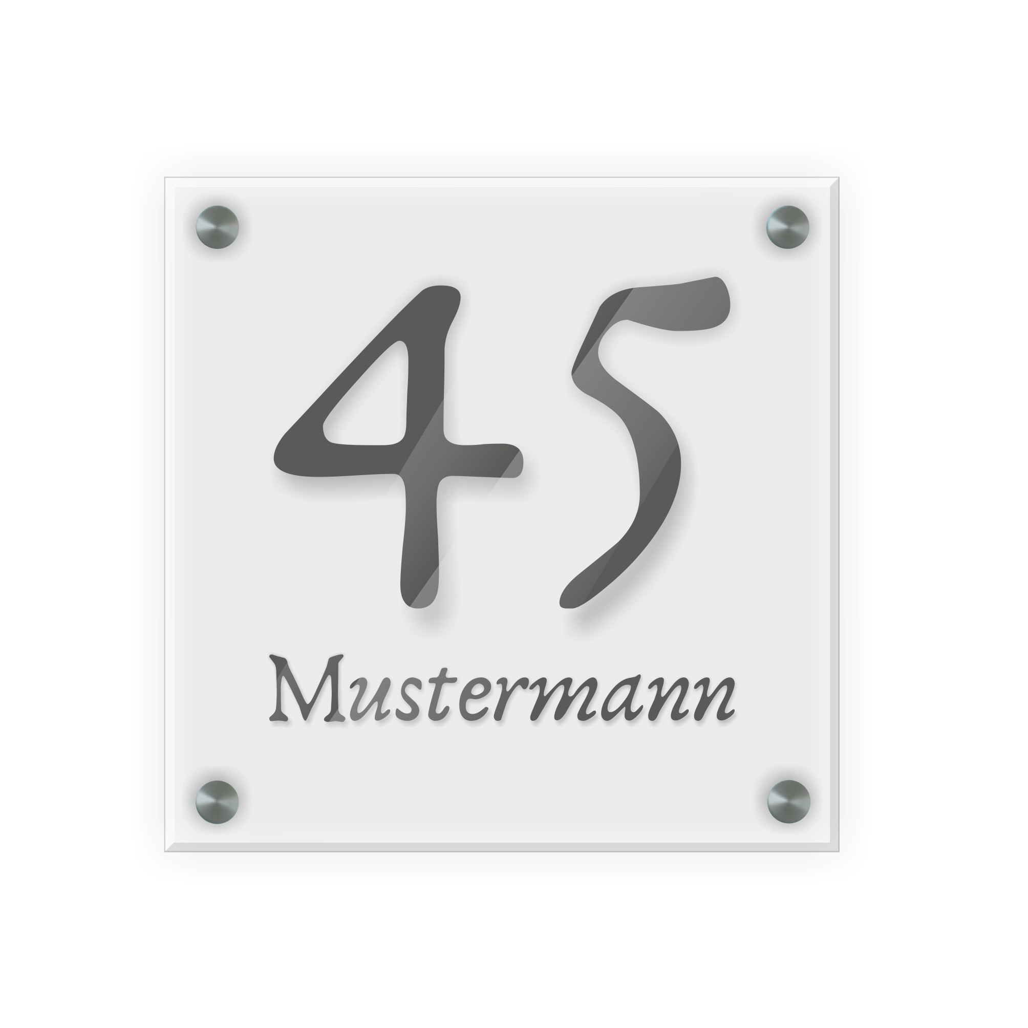 Personalisiertes Türschild | Design 1 |  Hausnummer und Wunschtext | aus Acrylglas 20x20 cm inkl. Aluminium-Abstandshalter   