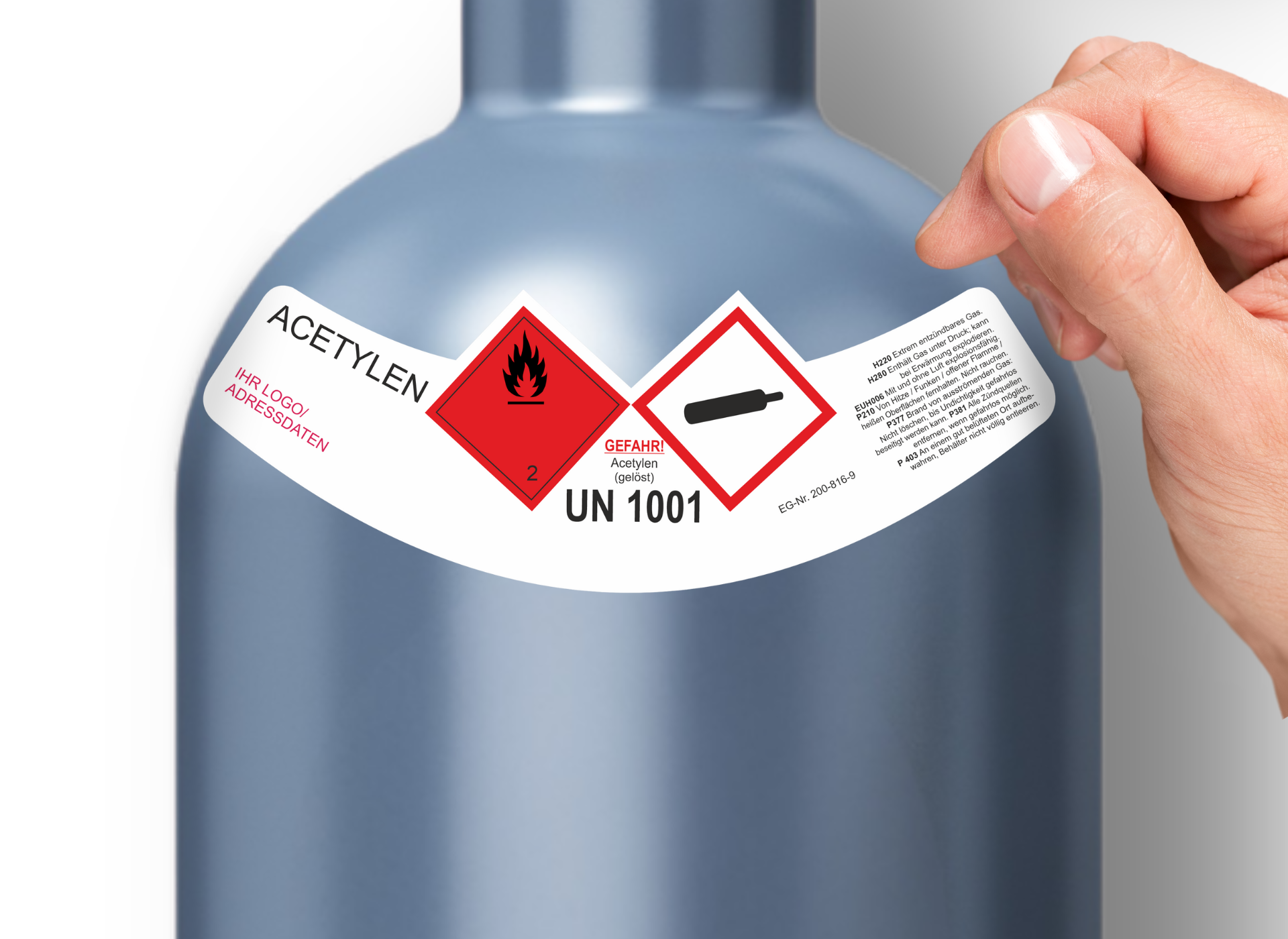Acetylen - gelöst UN 1001 | Gefahrgut Kennzeichnung Aufkleber | ADR & DIN EN ISO | Personalisierung