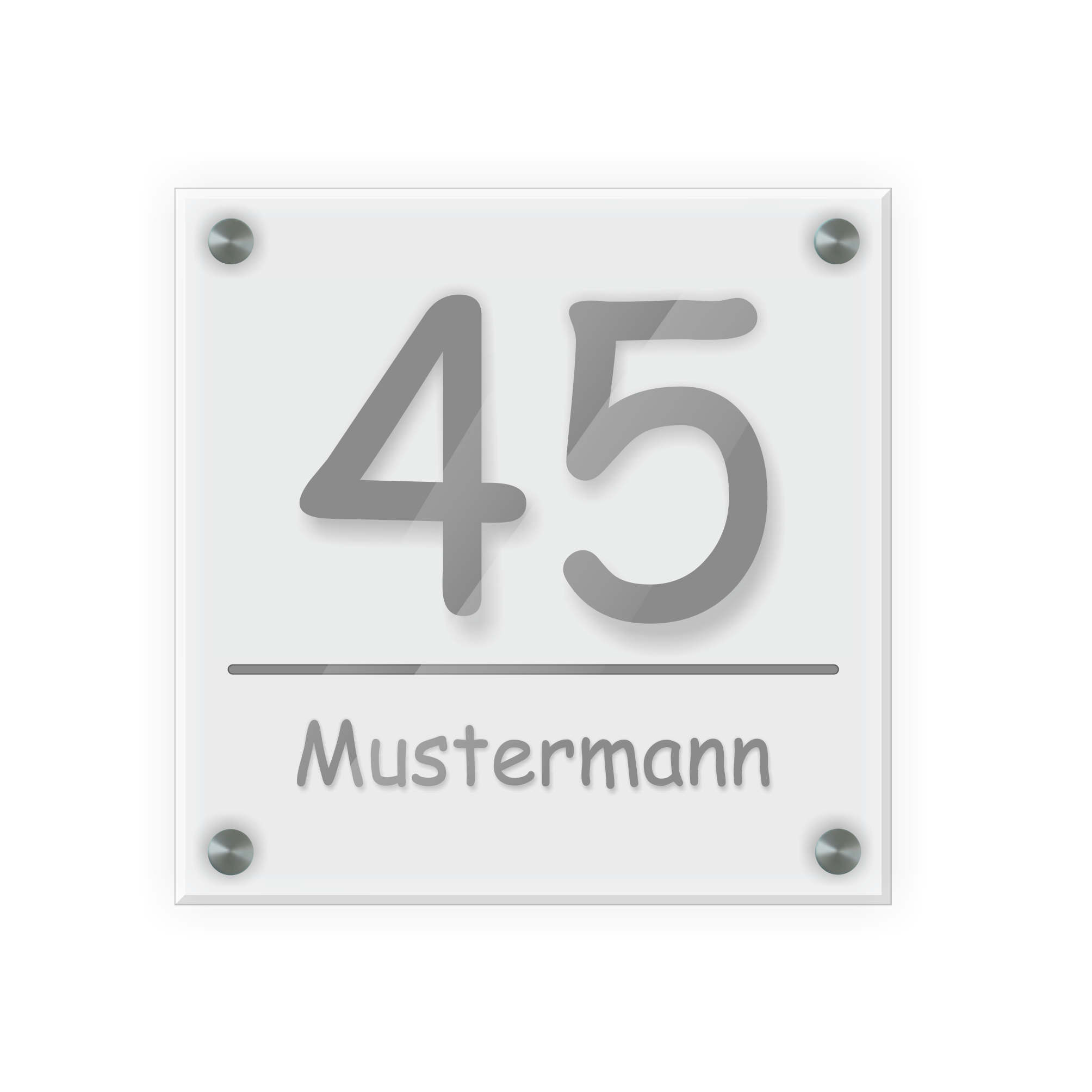 Personalisiertes Türschild | Design 2 |  Hausnummer und Wunschtext | aus Acrylglas 20x20 cm inkl. Aluminium-Abstandshalter   