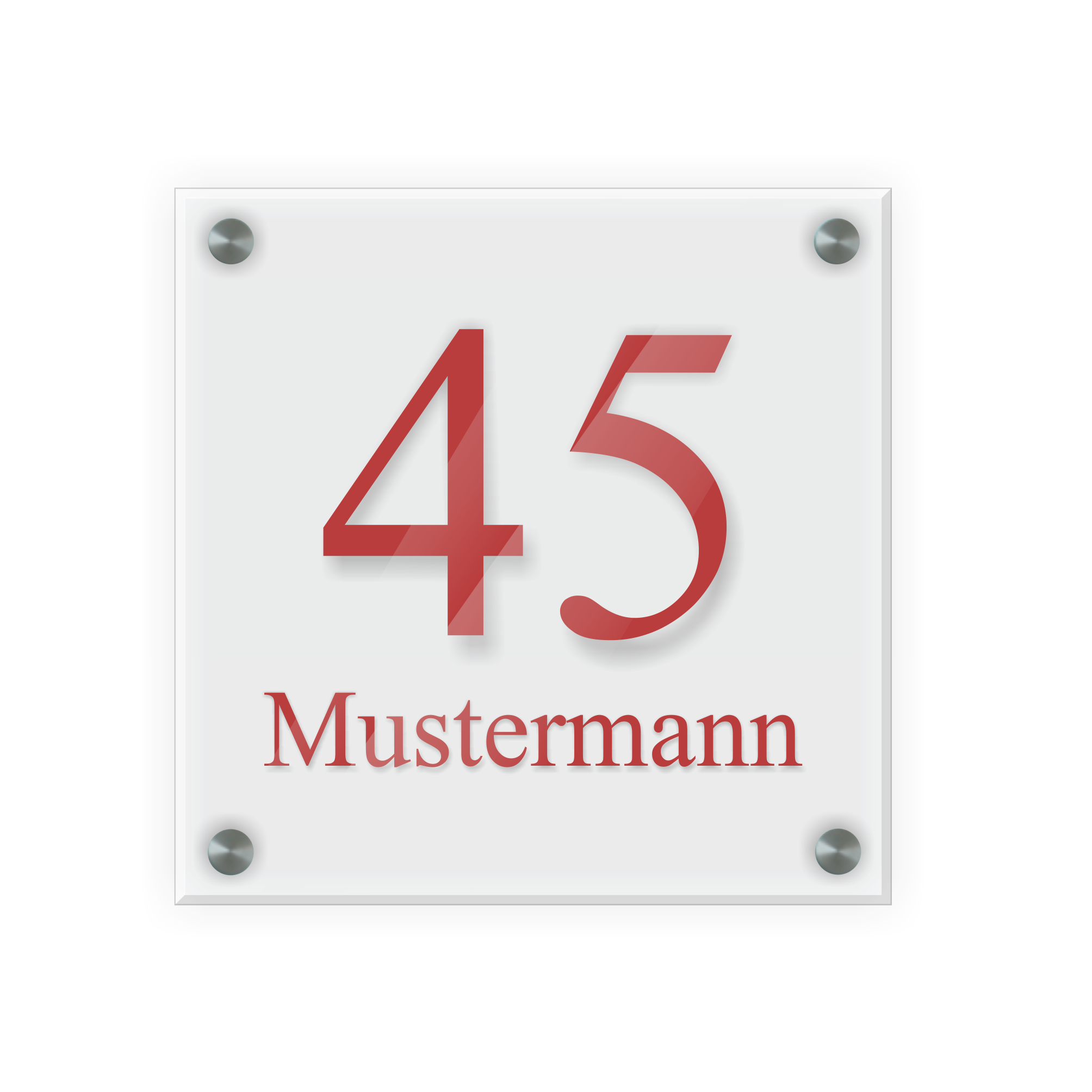 Personalisiertes Türschild | Design 1 |  Hausnummer und Wunschtext | aus Acrylglas 20x20 cm inkl. Aluminium-Abstandshalter   