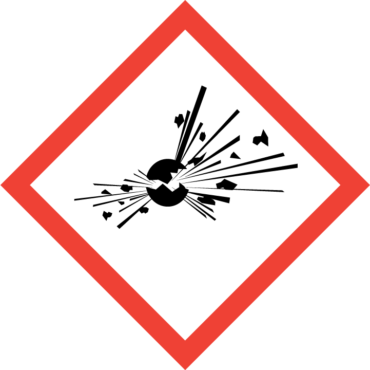  Gefahrstoffsymbole GHS 01 „Explosiv“ GHS01 |  Nitroglycerin, Organische Peroxide, Selbstzersetzliche Stoffe und Gemische  | CLP Gefahrgut Kennzeichnung 