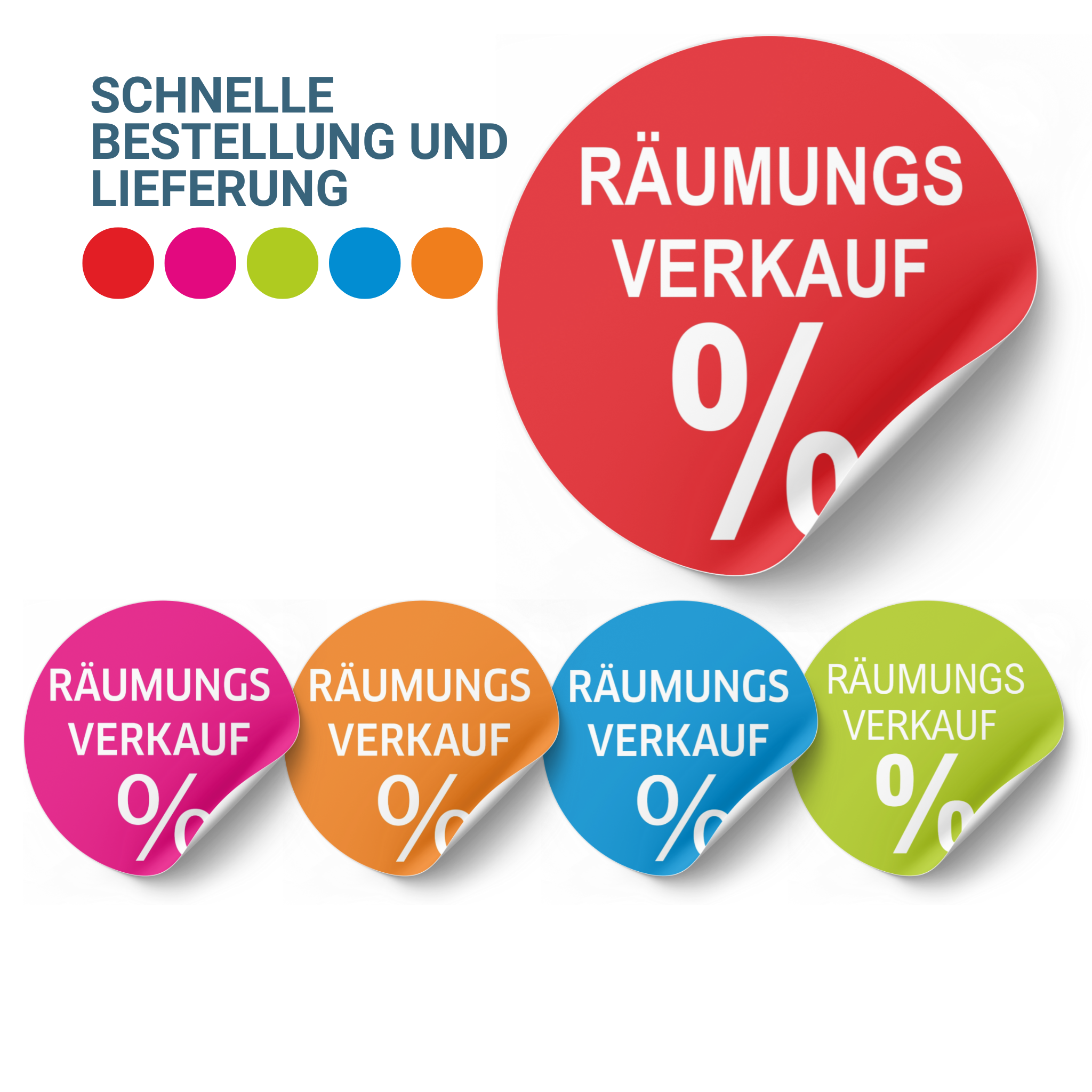 Räumungsverkauf SALE Aufkleber | Aufkleber fürs Schaufenster | Ø 20-90 cm - rot, rosa, orange, blau, grün 