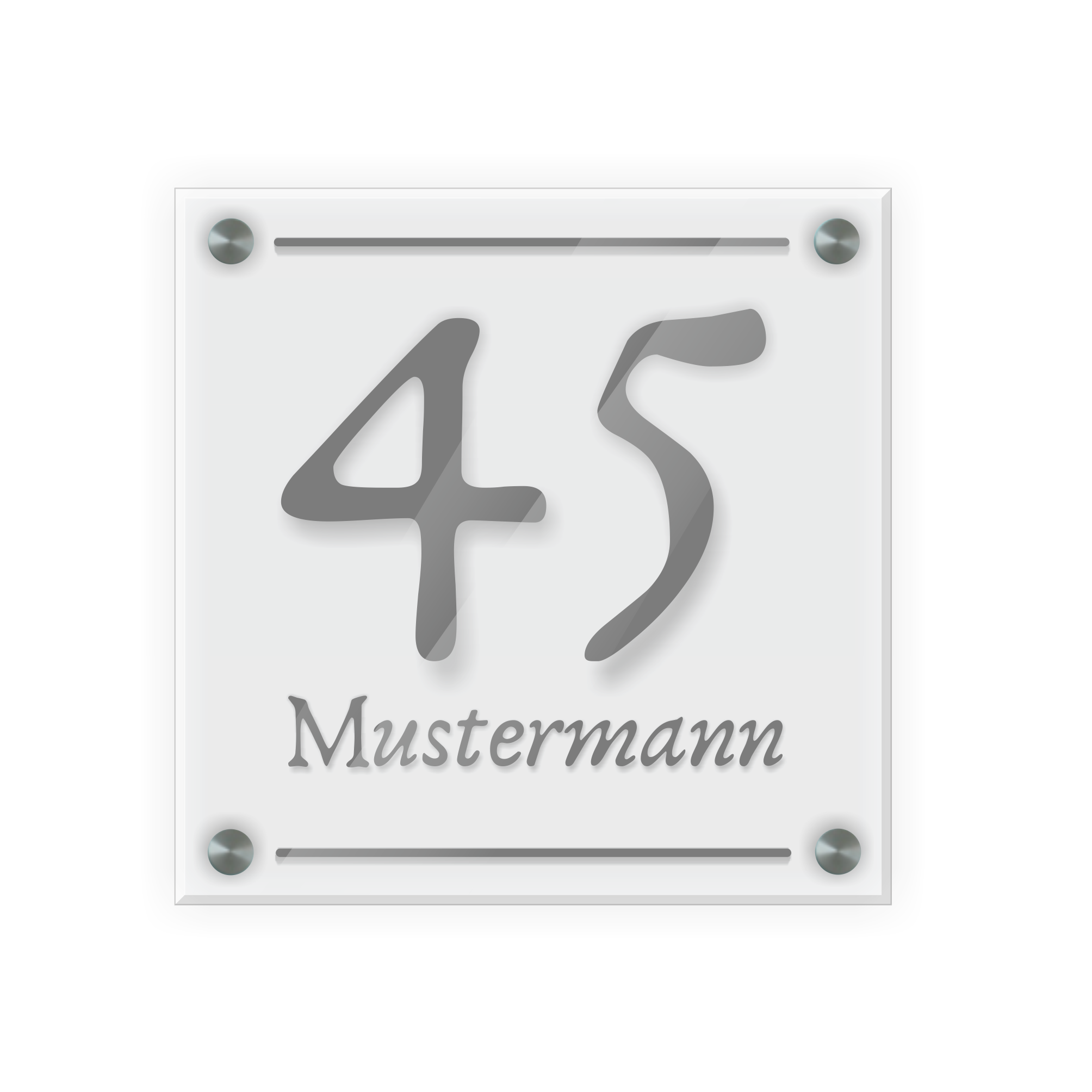 Personalisiertes Türschild | Design 3 |  Hausnummer und Wunschtext | aus Acrylglas 20x20 cm inkl. Aluminium-Abstandshalter   