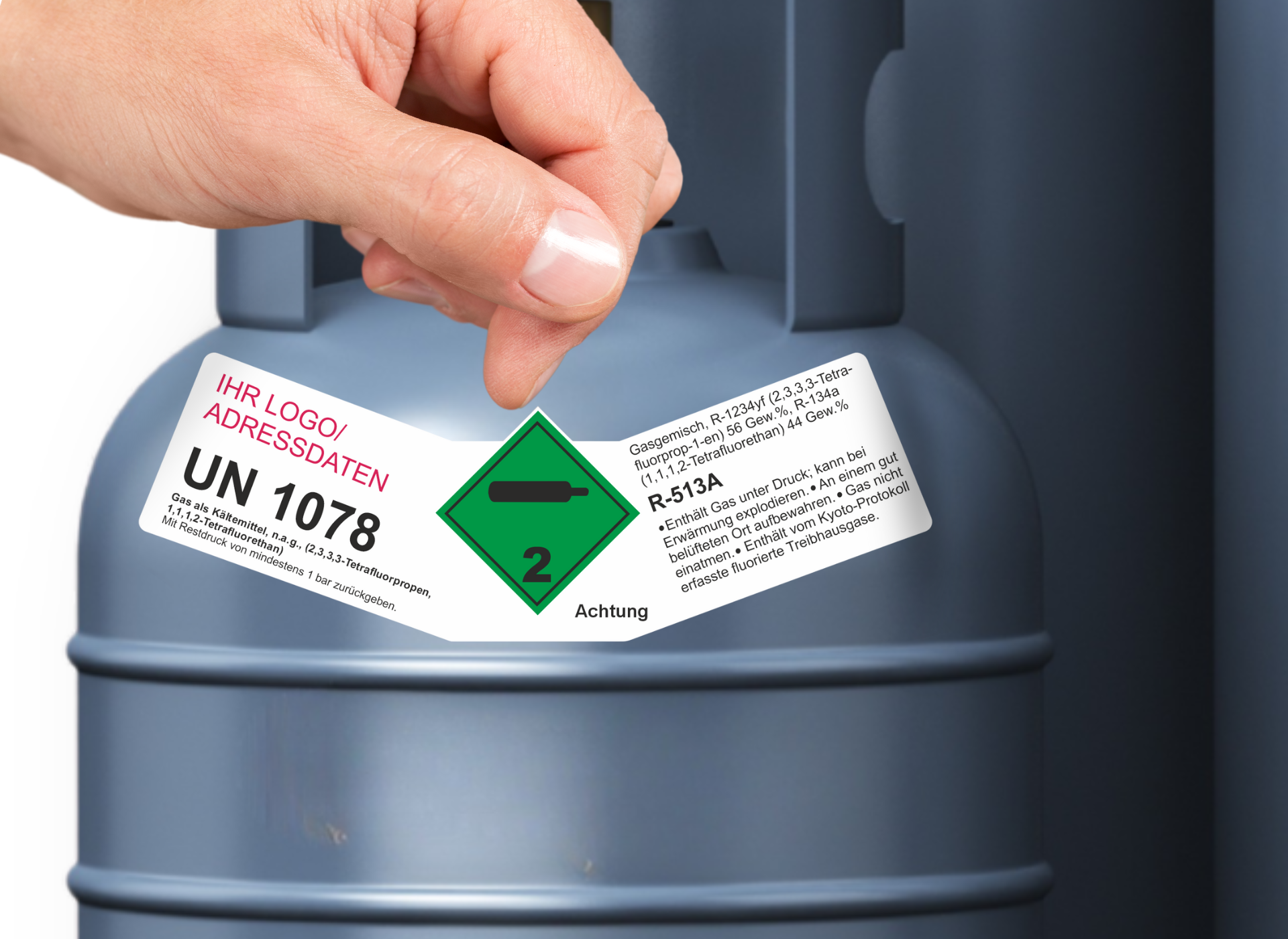 Kältemittel Gemisch R-513A UN 1078 | Gefahrgut Kennzeichnung Aufkleber | ADR & DIN EN ISO | Personalisierung
