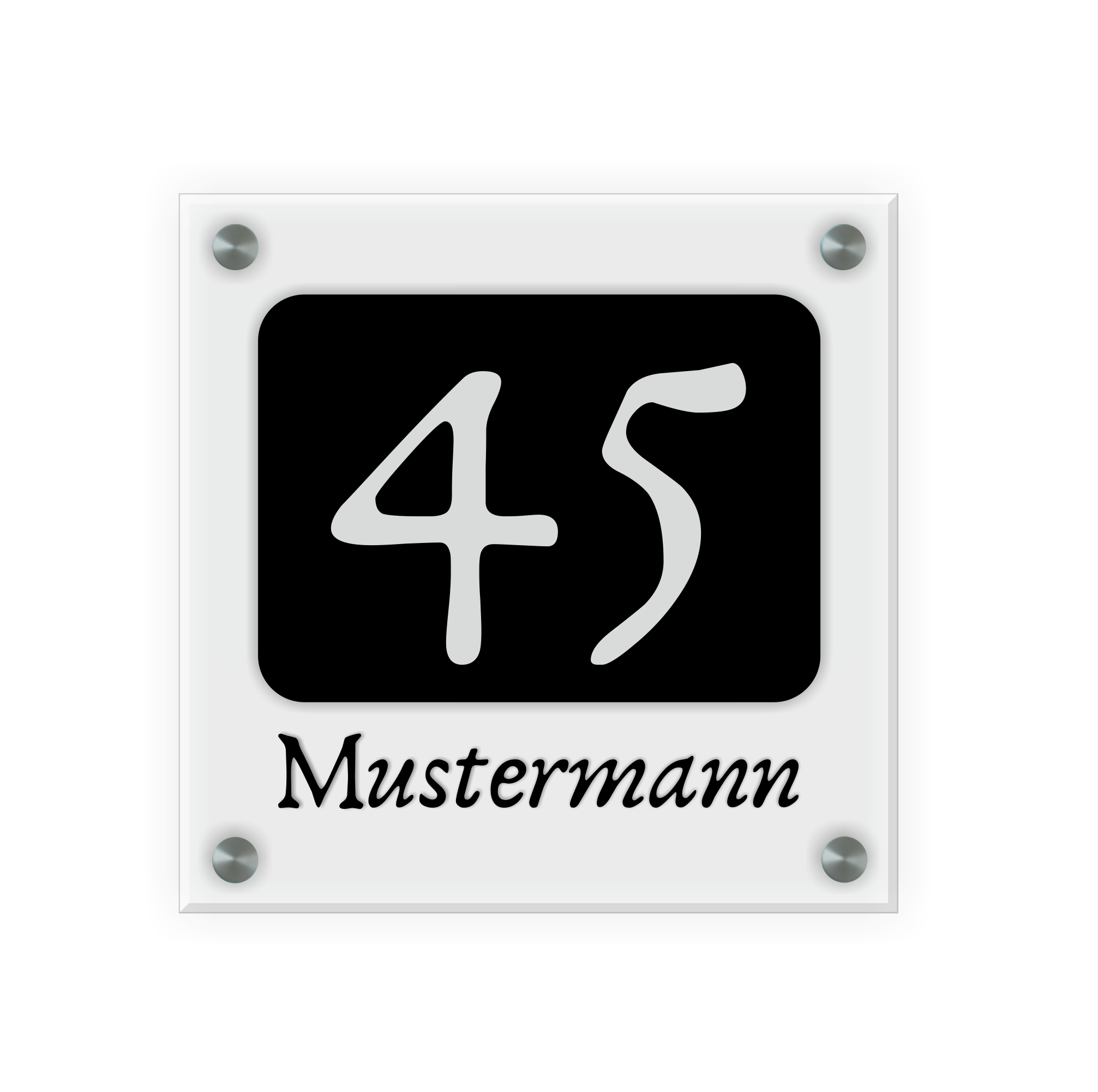 Personalisiertes Türschild | Design 7 |  Hausnummer und Wunschtext | aus Acrylglas 20x20 cm inkl. Aluminium-Abstandshalter 