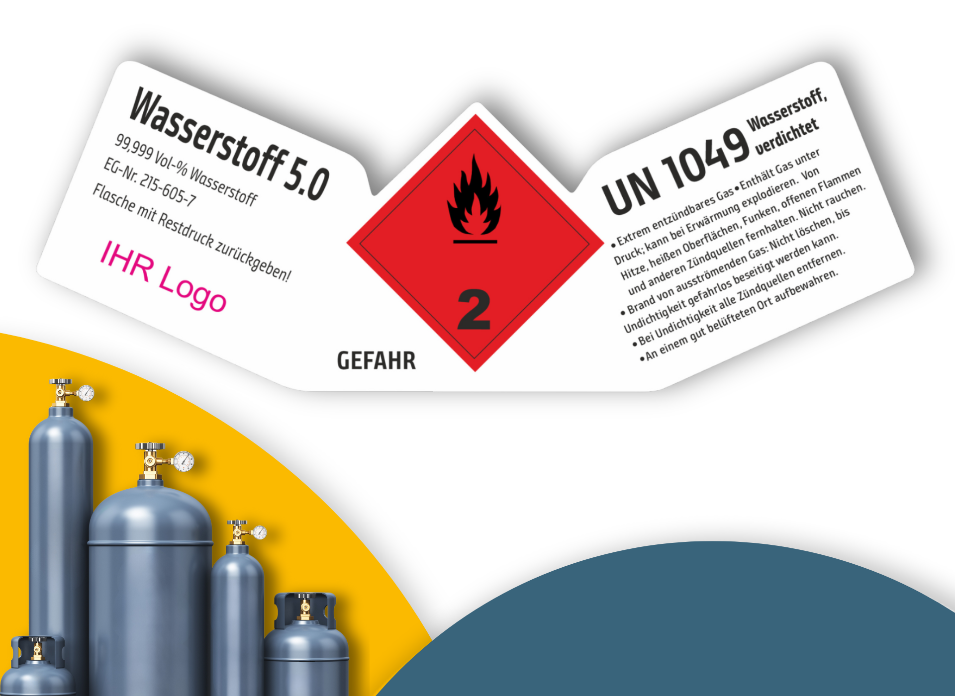 Wasserstoff 5.0 UN 1049 | Gefahrgut Kennzeichnung Aufkleber | ADR & DIN EN ISO | Personalisierung
