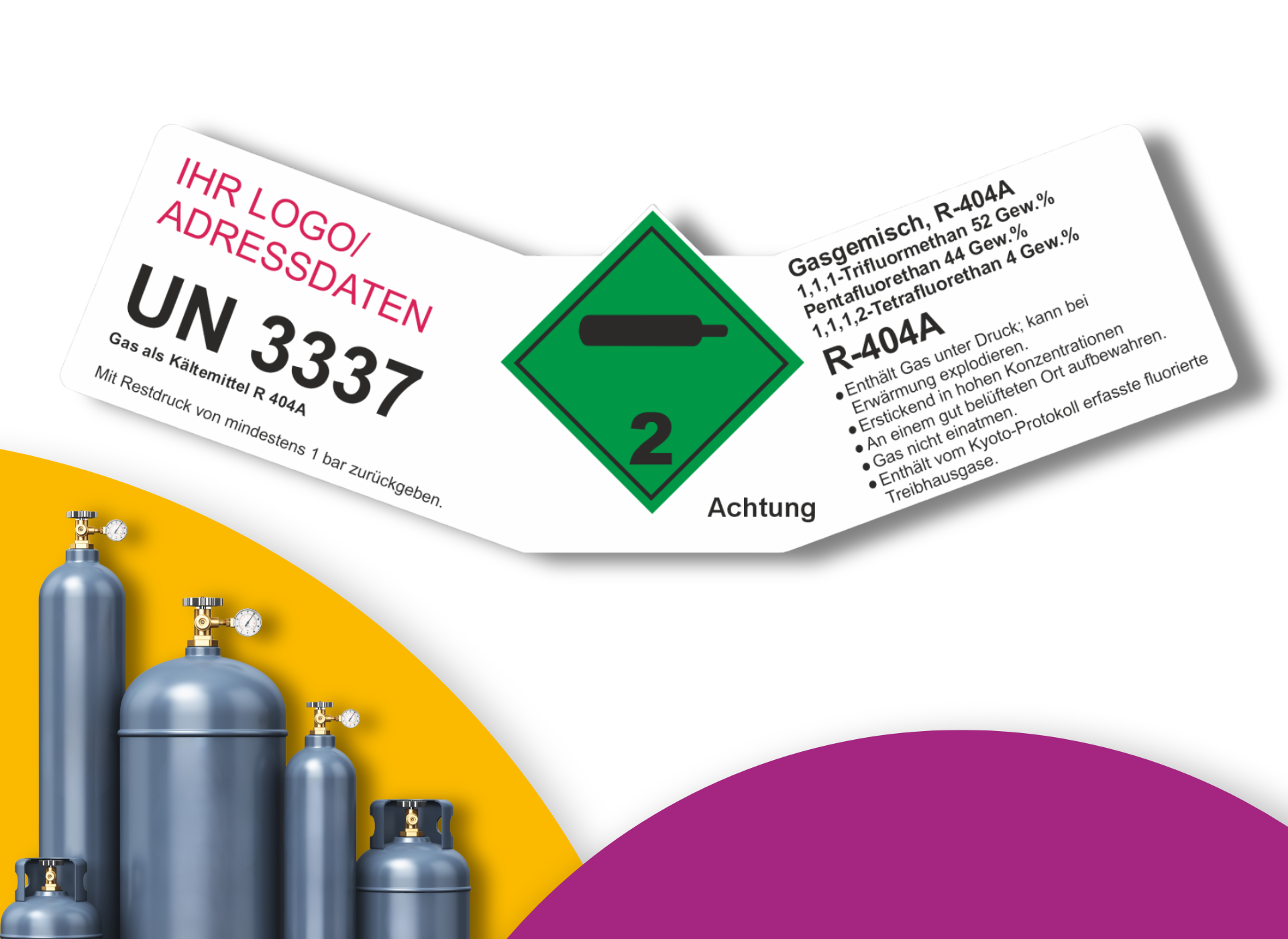 Kältemittel Gemisch R-404A | Gefahrgut Kennzeichnung Aufkleber | ADR & DIN EN ISO | Personalisierung