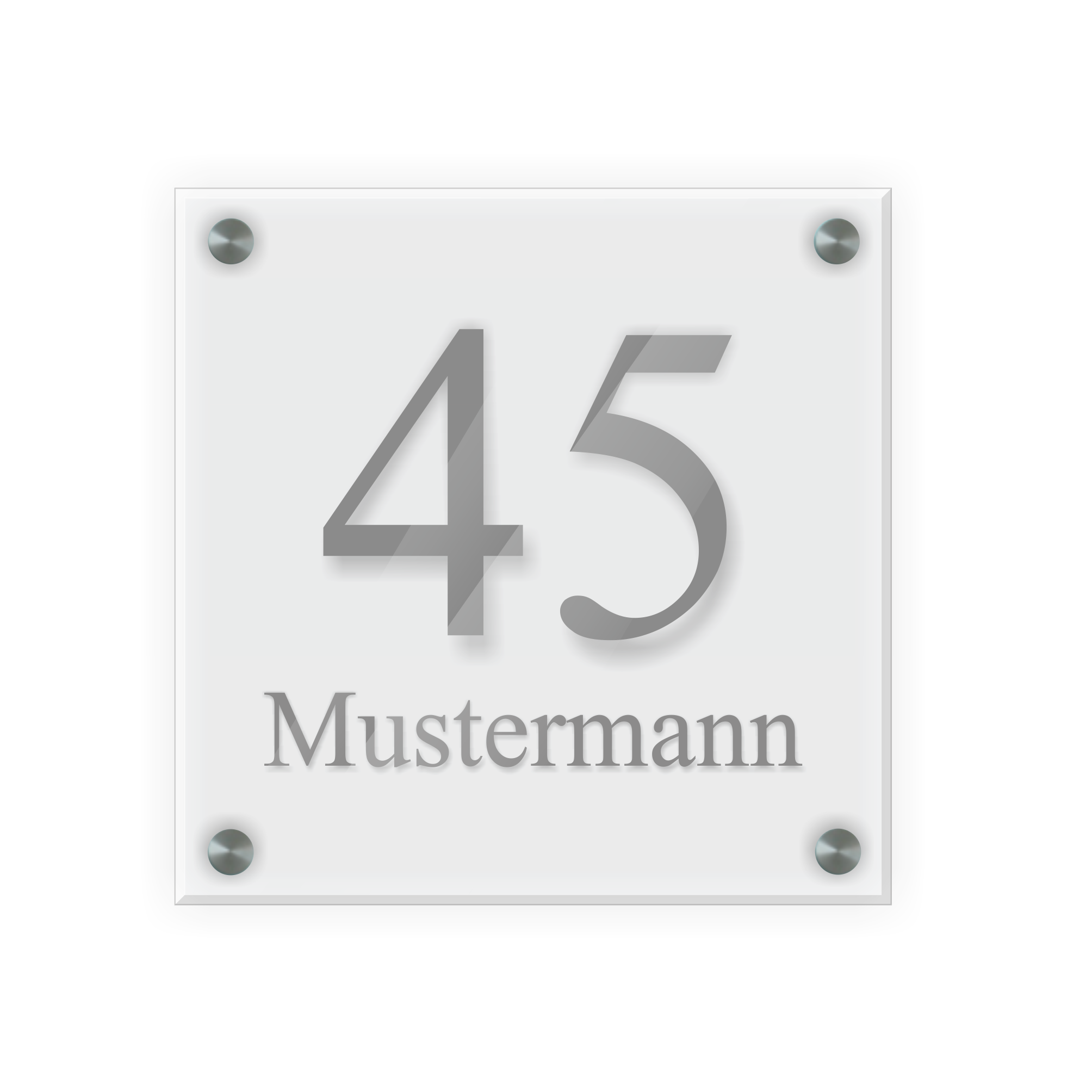 Personalisiertes Türschild | Design 1 |  Hausnummer und Wunschtext | aus Acrylglas 20x20 cm inkl. Aluminium-Abstandshalter   
