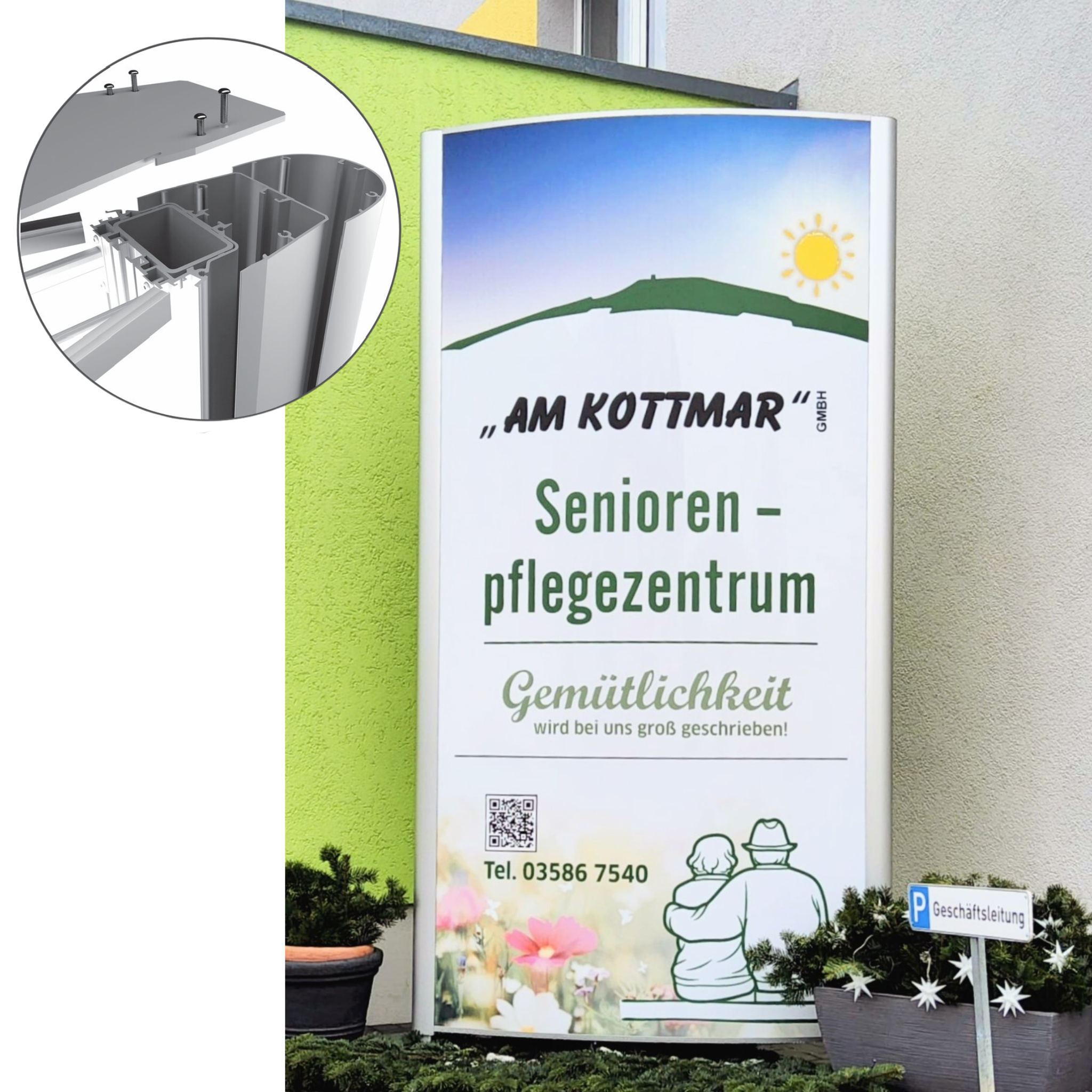  Pylon 1500 x 3000 mm gewölbt für Außenwerbung mit LED-Beleuchtung