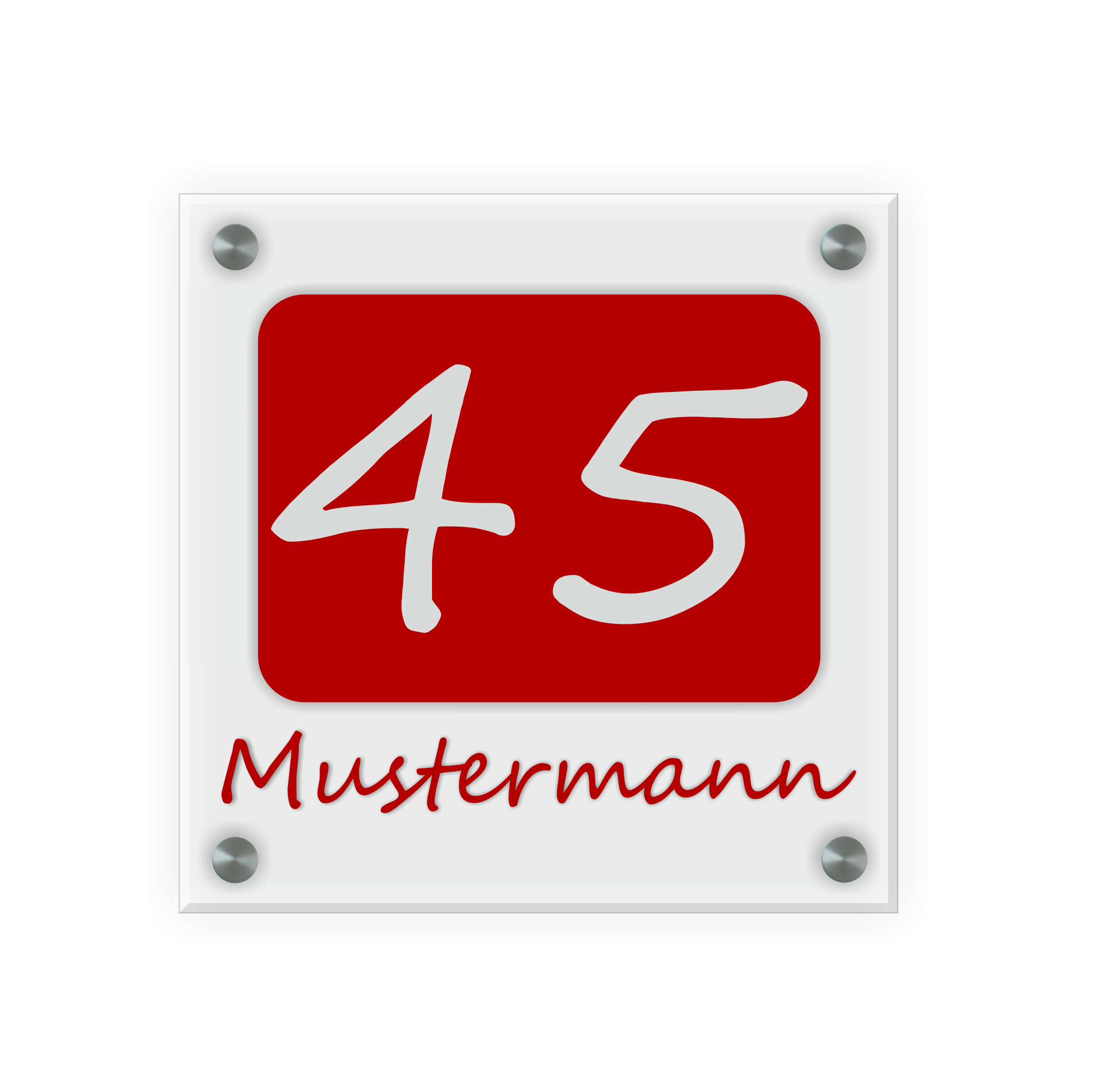 Personalisiertes Türschild | Design 7 |  Hausnummer und Wunschtext | aus Acrylglas 20x20 cm inkl. Aluminium-Abstandshalter 