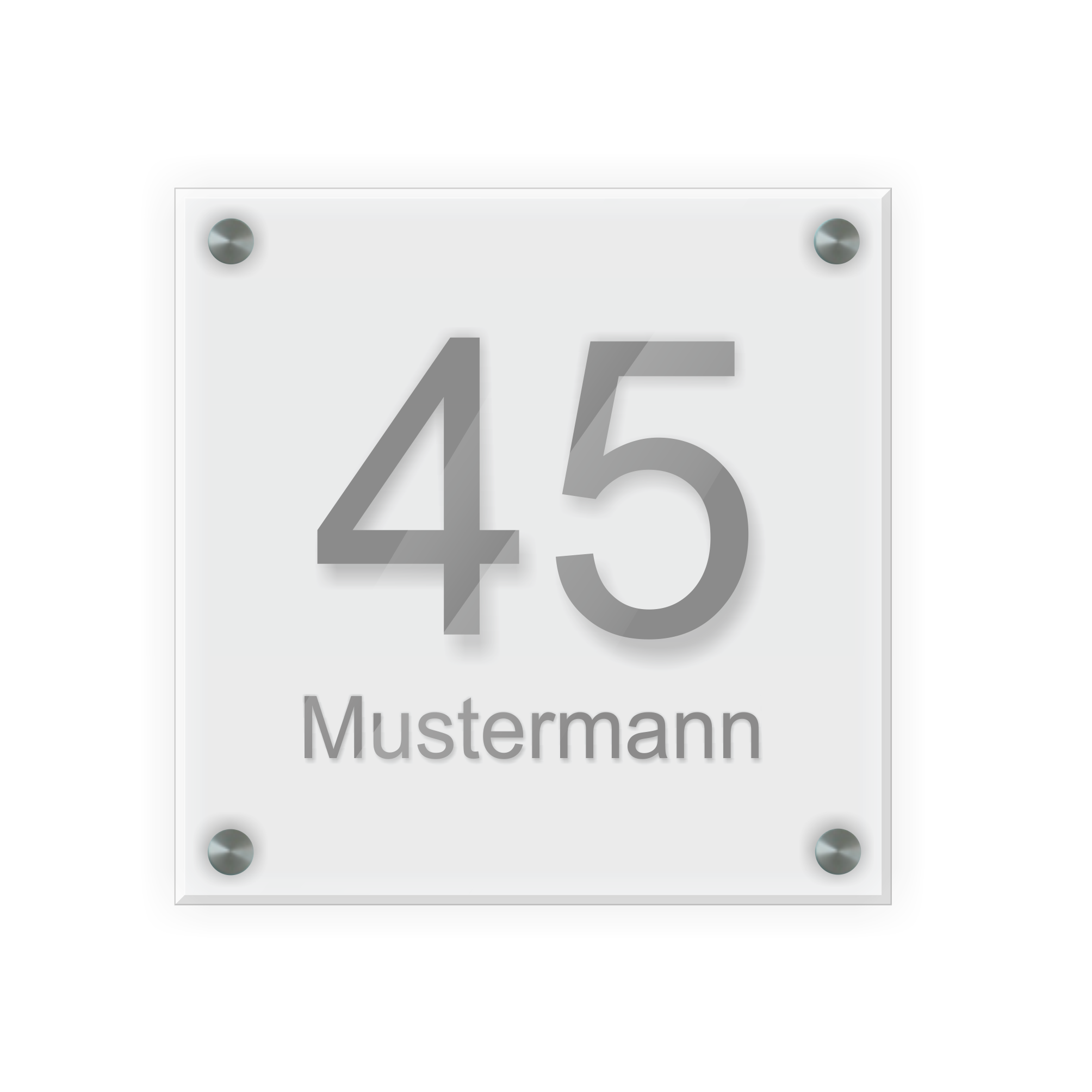 Personalisiertes Türschild | Design 1 |  Hausnummer und Wunschtext | aus Acrylglas 20x20 cm inkl. Aluminium-Abstandshalter   