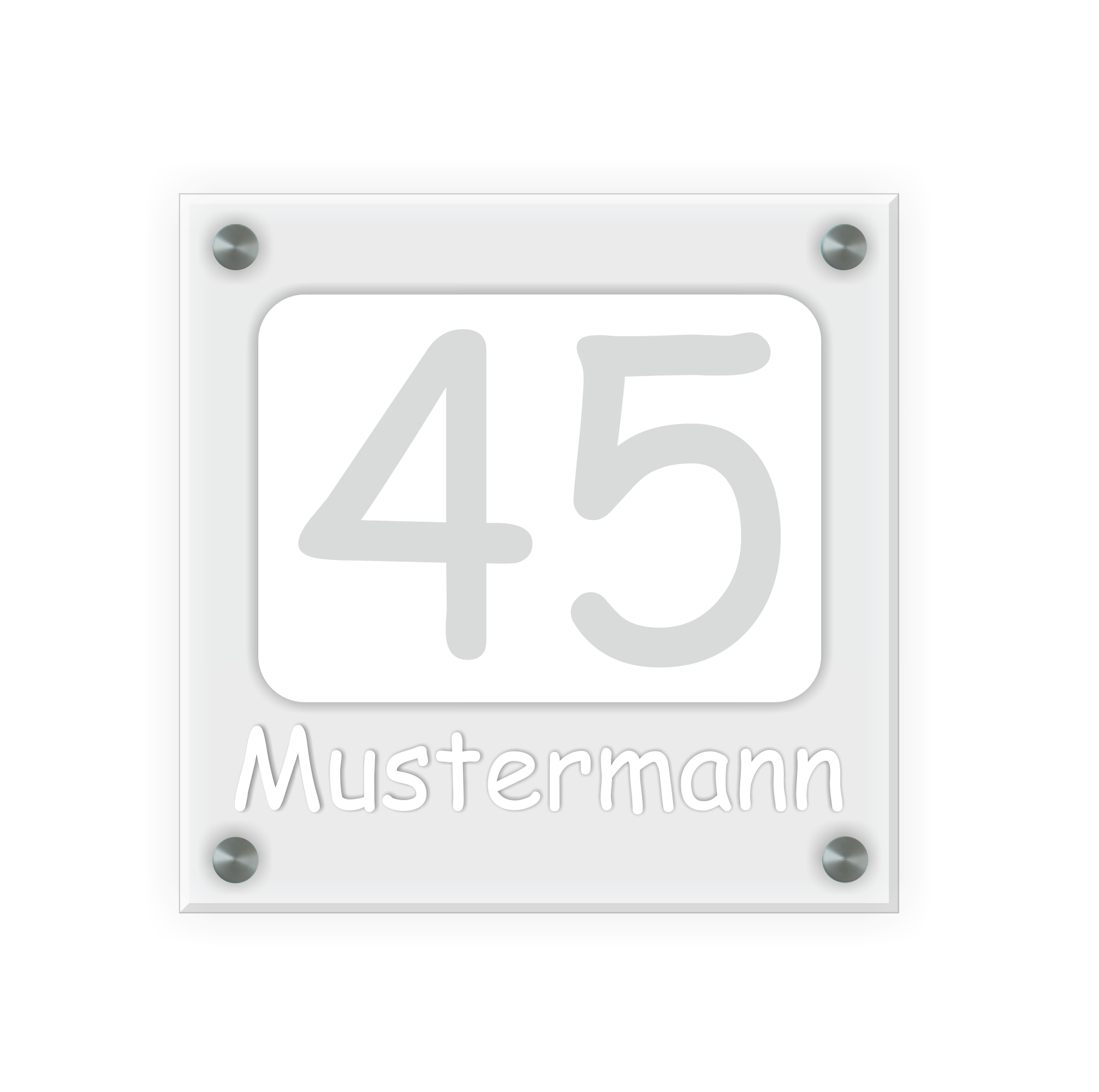 Personalisiertes Türschild | Design 7 |  Hausnummer und Wunschtext | aus Acrylglas 20x20 cm inkl. Aluminium-Abstandshalter 