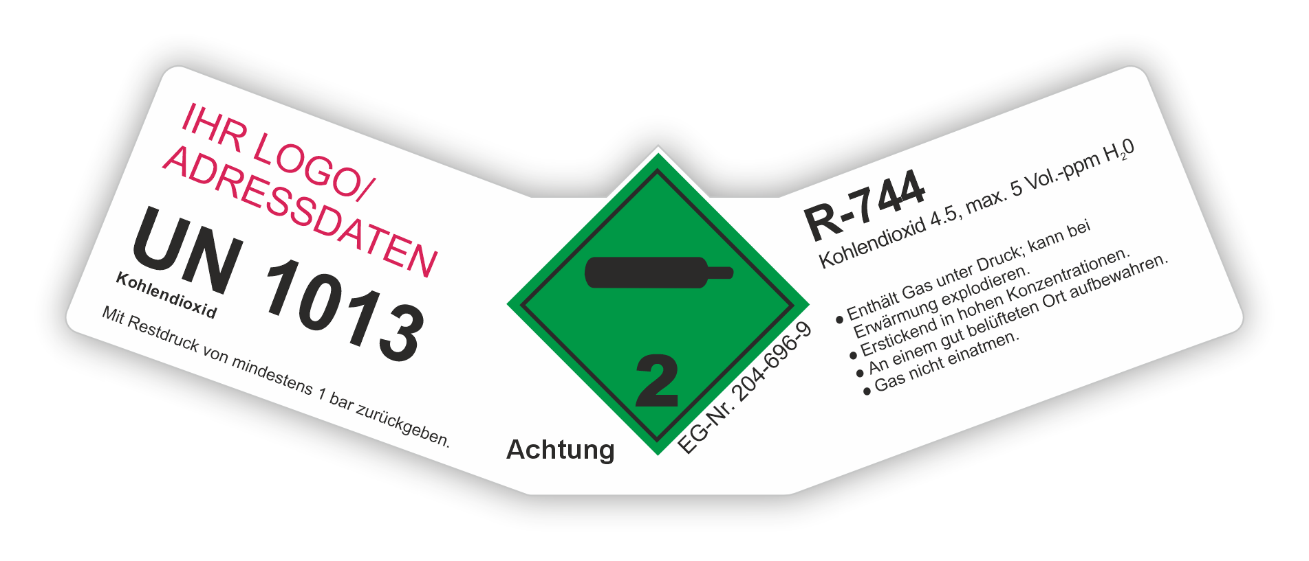 Kohlendioxid Gemisch R-744 | Gefahrgut Aufkleber Set | Personalisierte & Zertifizierte Kennzeichnung   