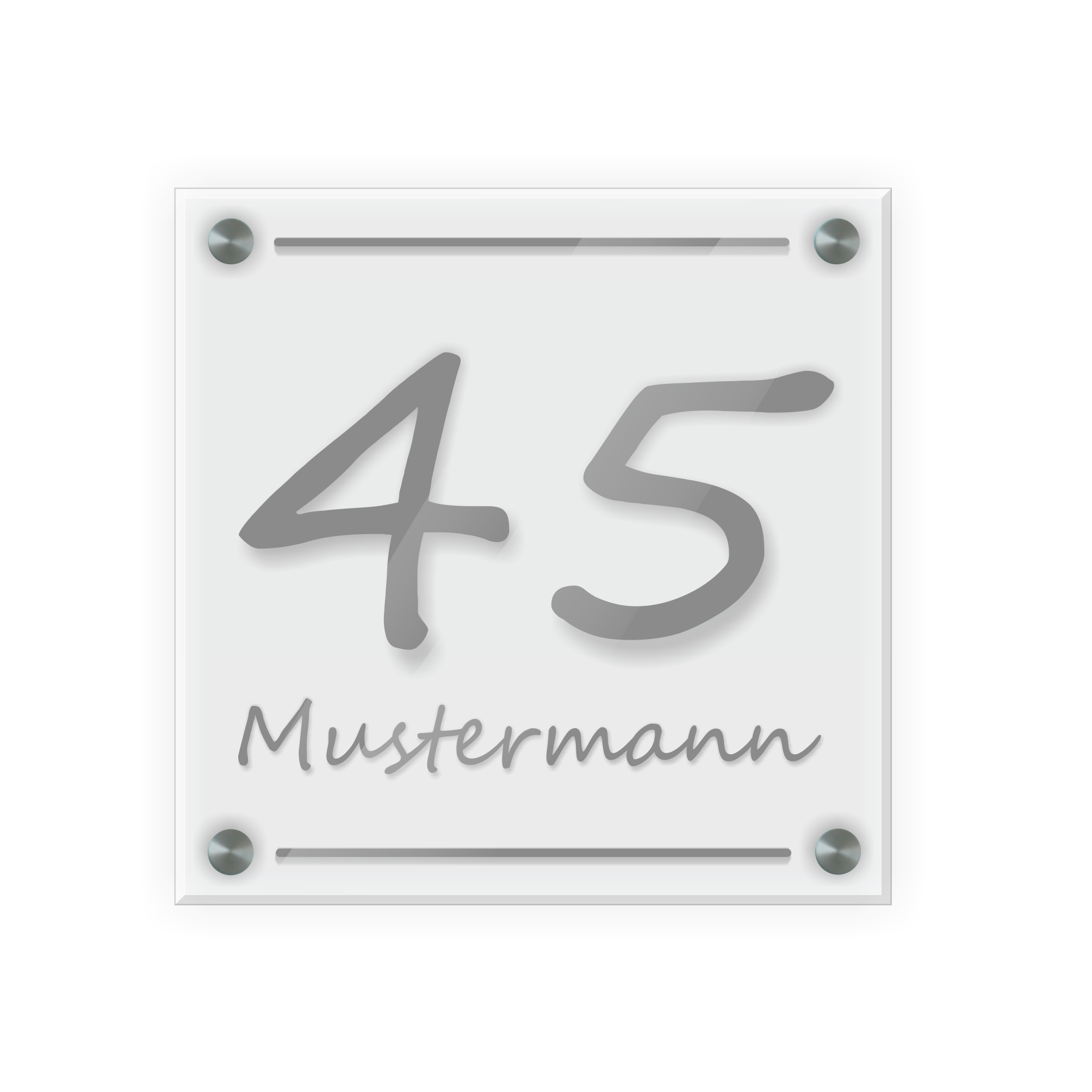 Personalisiertes Türschild | Design 3 |  Hausnummer und Wunschtext | aus Acrylglas 20x20 cm inkl. Aluminium-Abstandshalter   