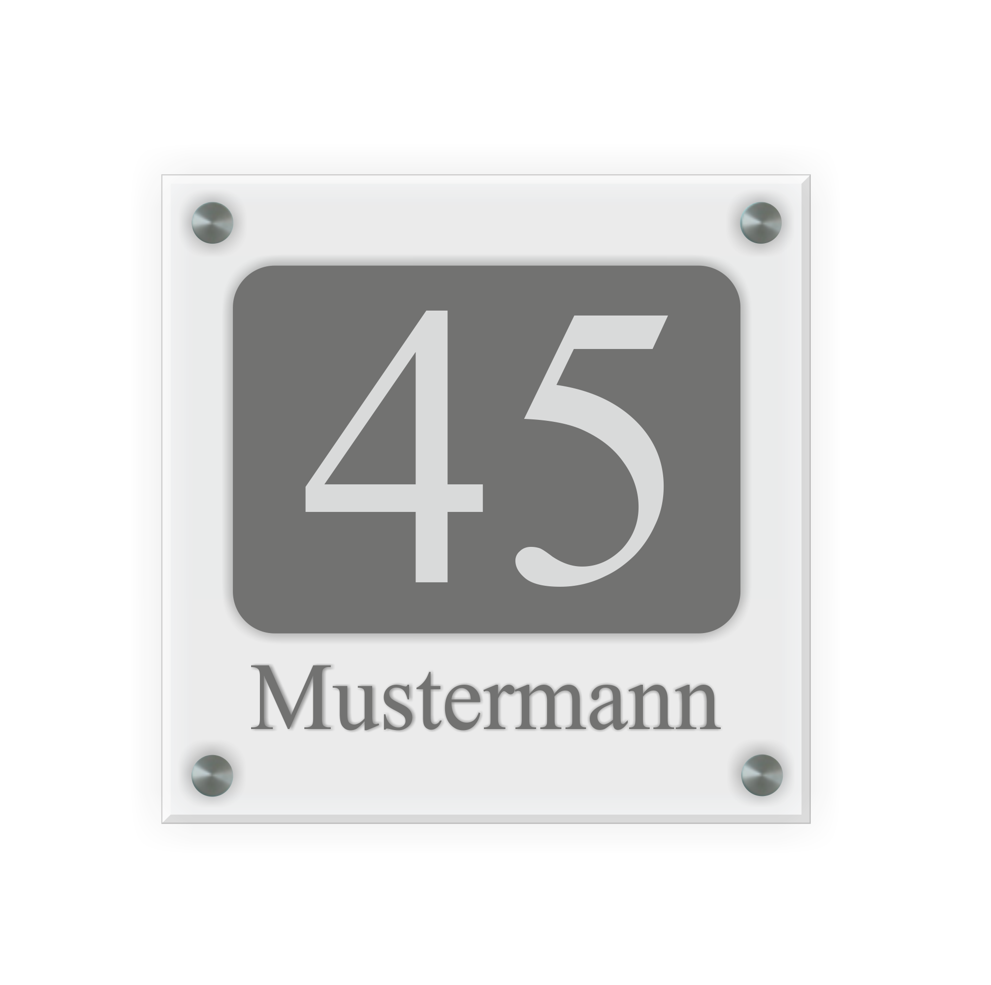 Personalisiertes Türschild | Design 7 |  Hausnummer und Wunschtext | aus Acrylglas 20x20 cm inkl. Aluminium-Abstandshalter 