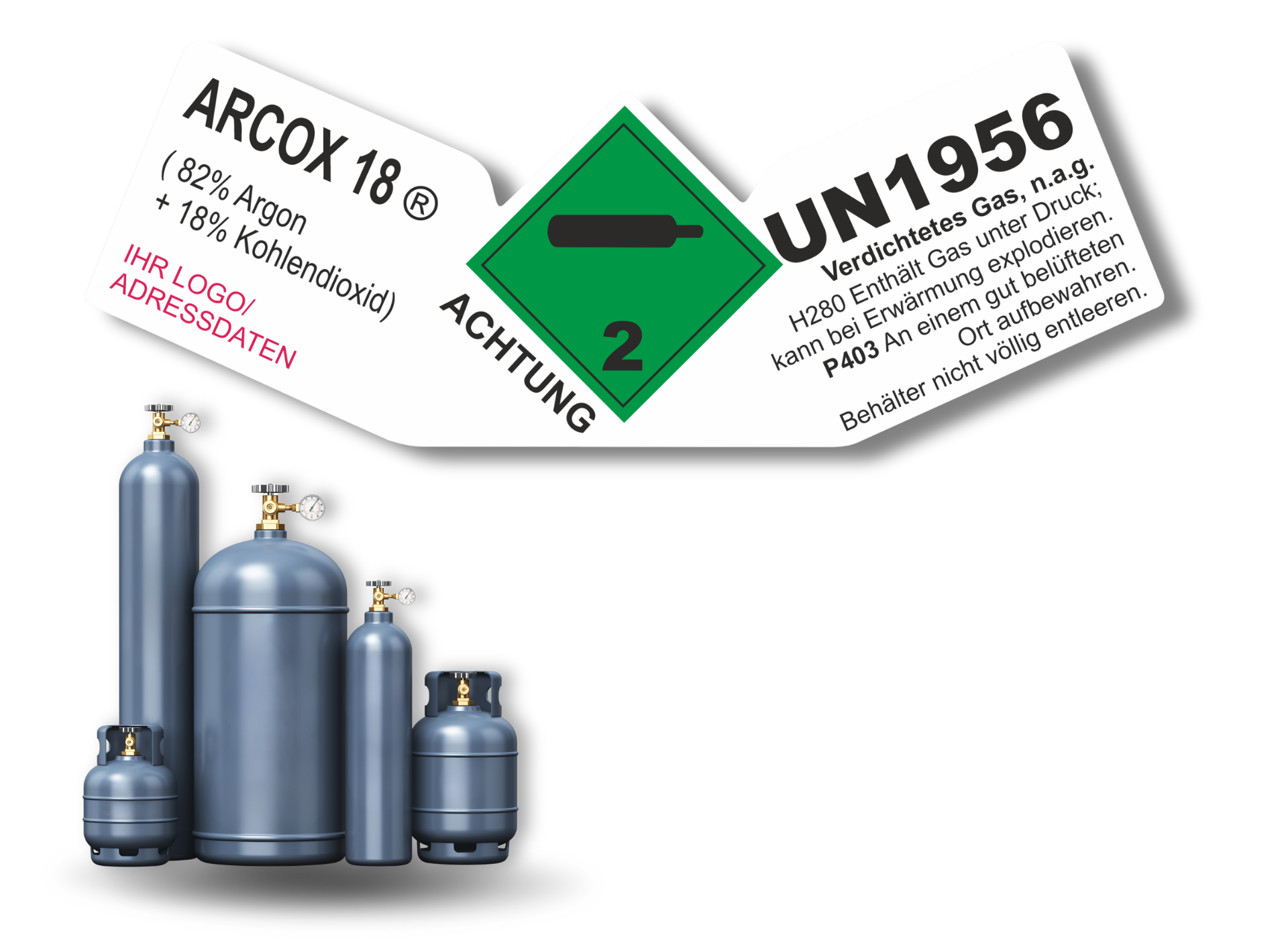 Arcox 18 UN 1956 |  Gefahrgut Kennzeichnung Aufkleber | ADR & DIN EN ISO | Personalisierung