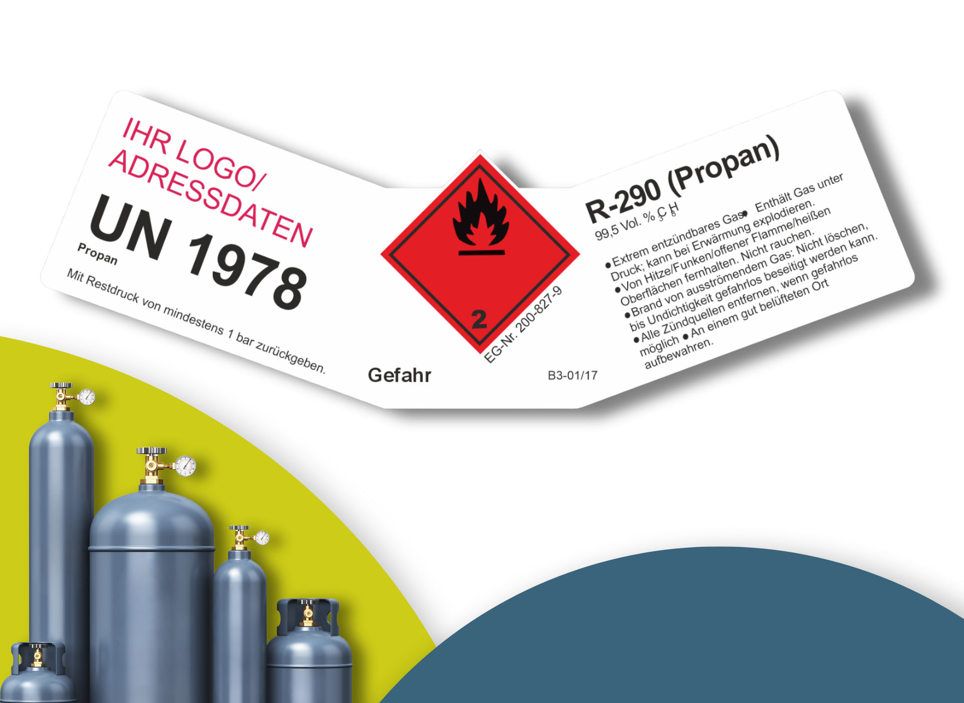 R-290 (Propan) UN 1978 | Gefahrgut Kennzeichnung Aufkleber | ADR & DIN EN ISO | Personalisierung