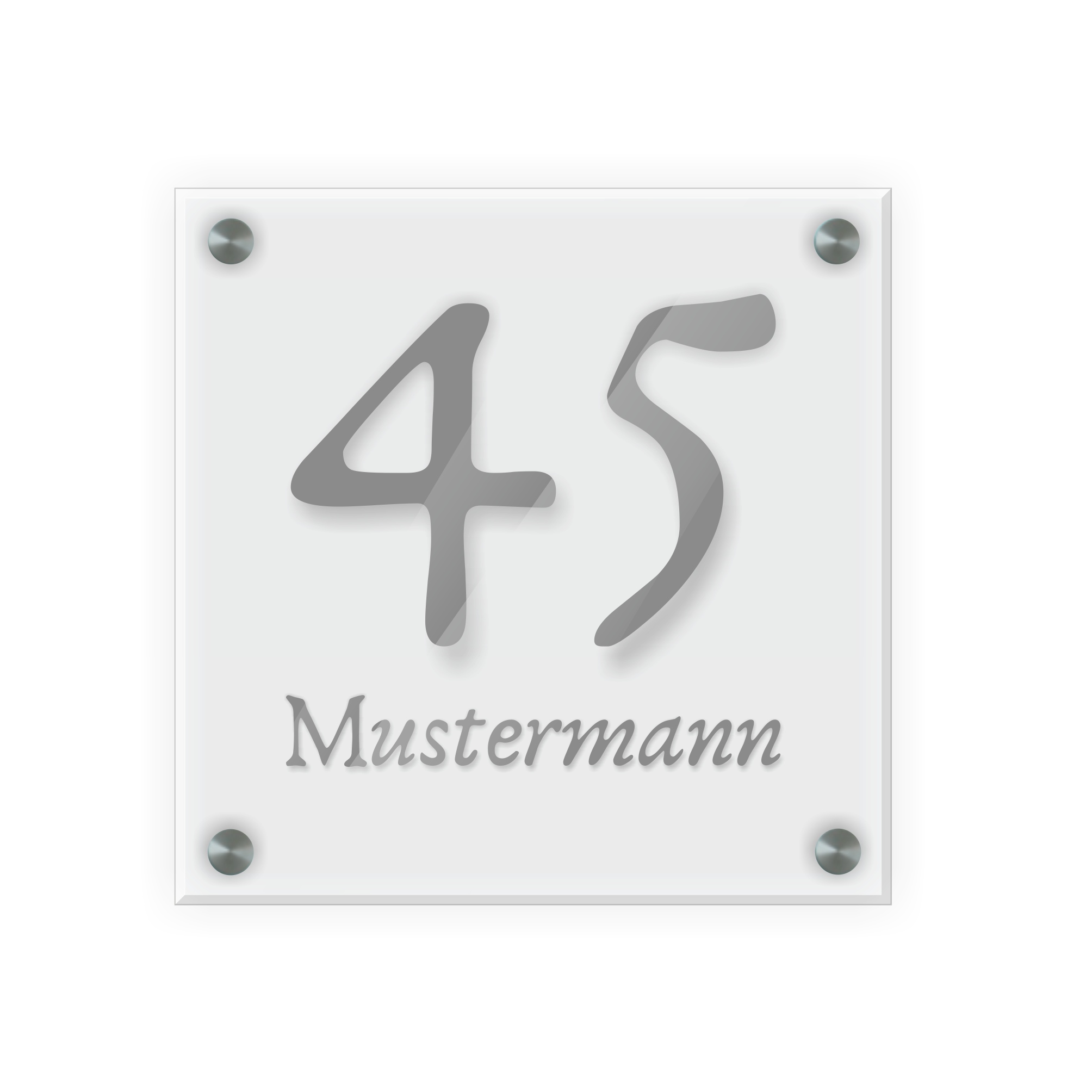 Personalisiertes Türschild | Design 1 |  Hausnummer und Wunschtext | aus Acrylglas 20x20 cm inkl. Aluminium-Abstandshalter   