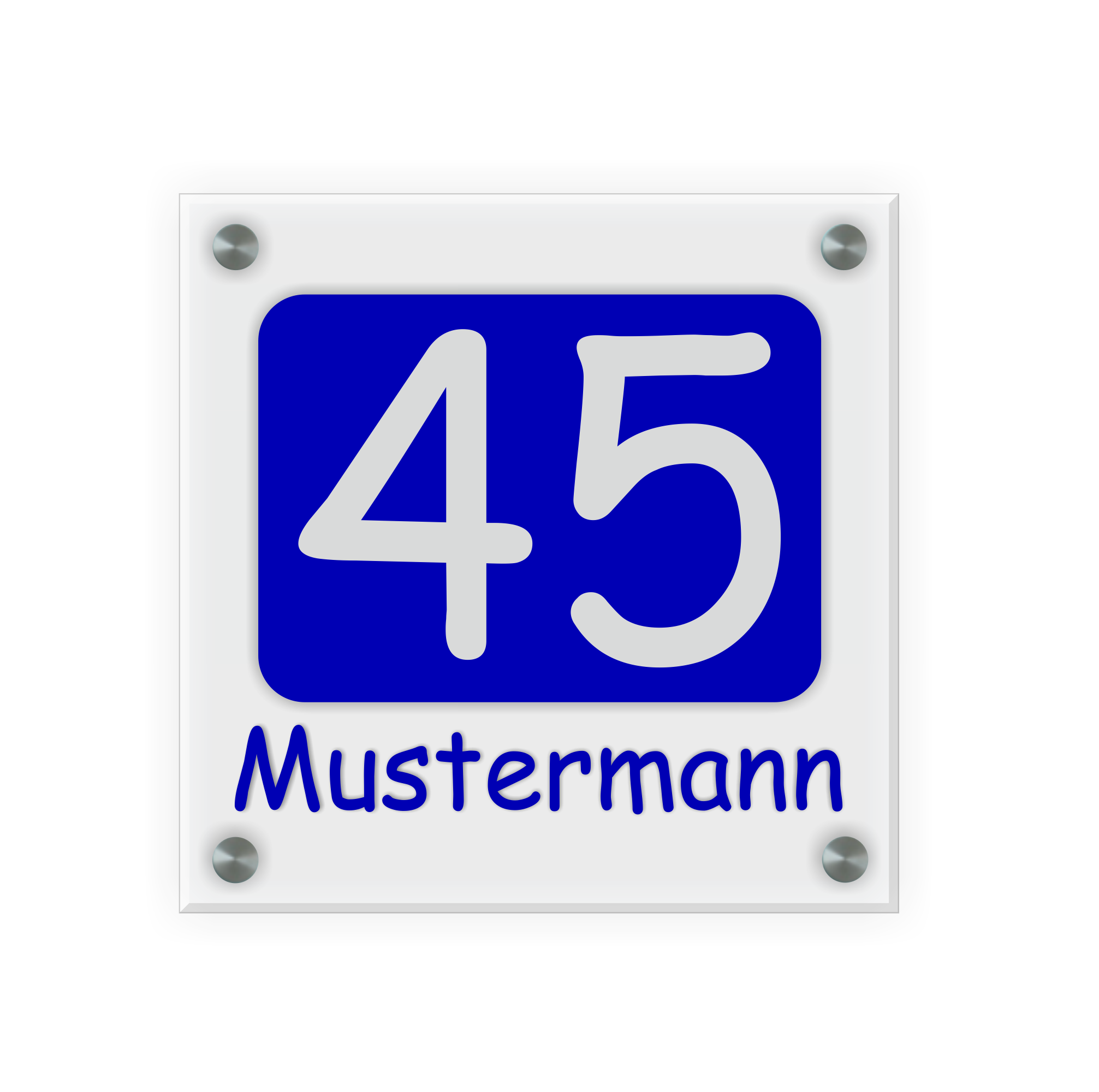 Personalisiertes Türschild | Design 7 |  Hausnummer und Wunschtext | aus Acrylglas 20x20 cm inkl. Aluminium-Abstandshalter 