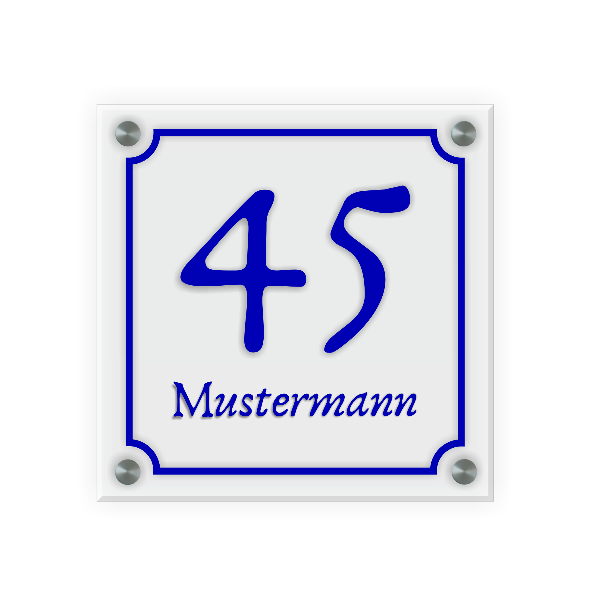 Personalisiertes Türschild | Design 5 |  Hausnummer und Wunschtext | aus Acrylglas 20x20 cm inkl. Aluminium-Abstandshalter   