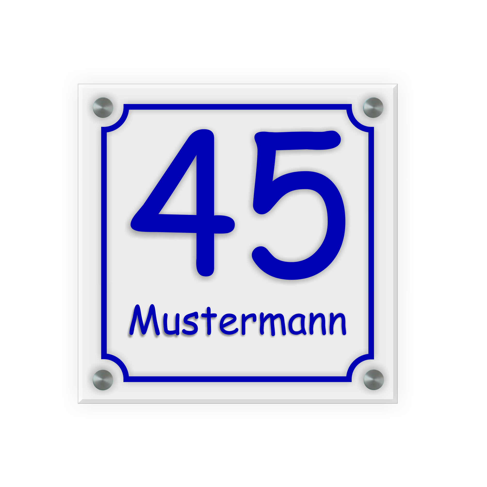 Personalisiertes Türschild | Design 5 |  Hausnummer und Wunschtext | aus Acrylglas 20x20 cm inkl. Aluminium-Abstandshalter   