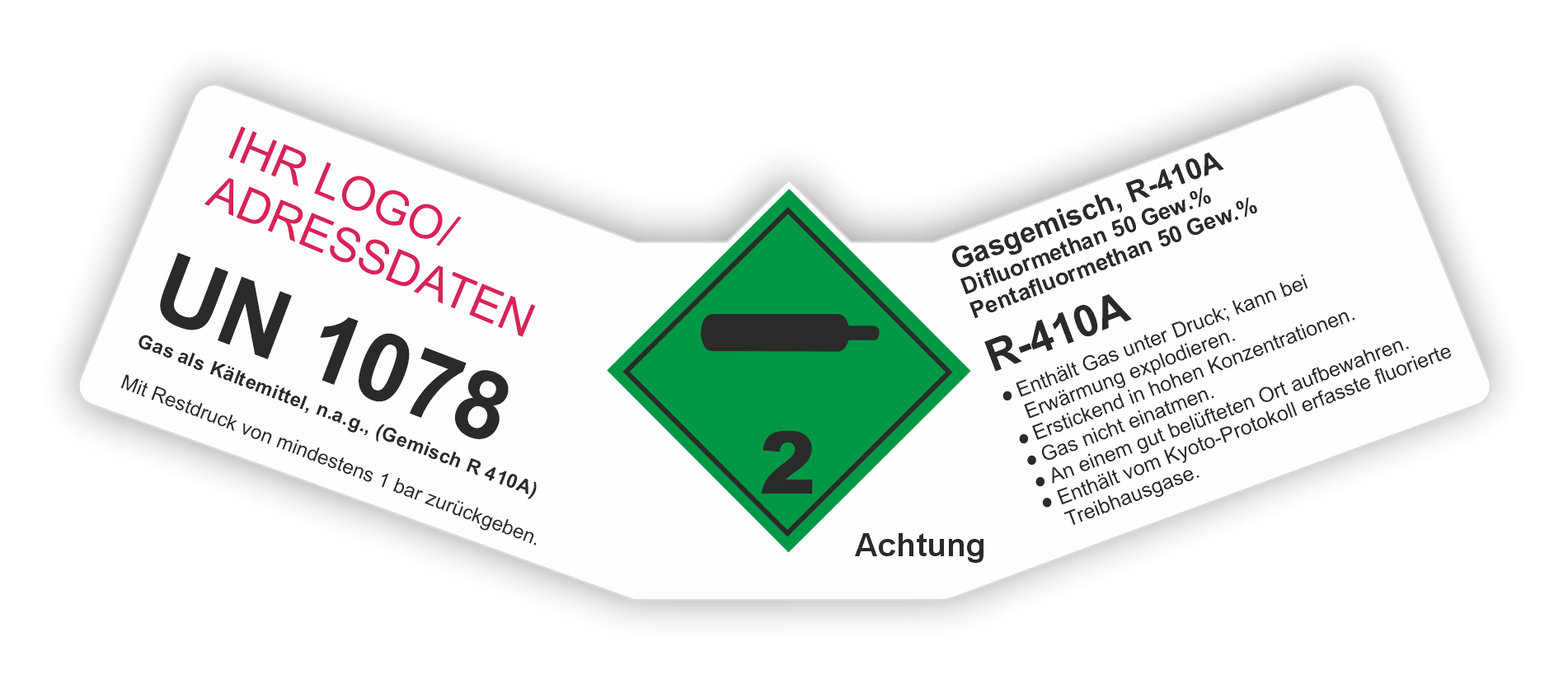 Kältemittel Gemisch R-410A | Gefahrgut Aufkleber Set | Personalisierte & Zertifizierte Kennzeichnung  