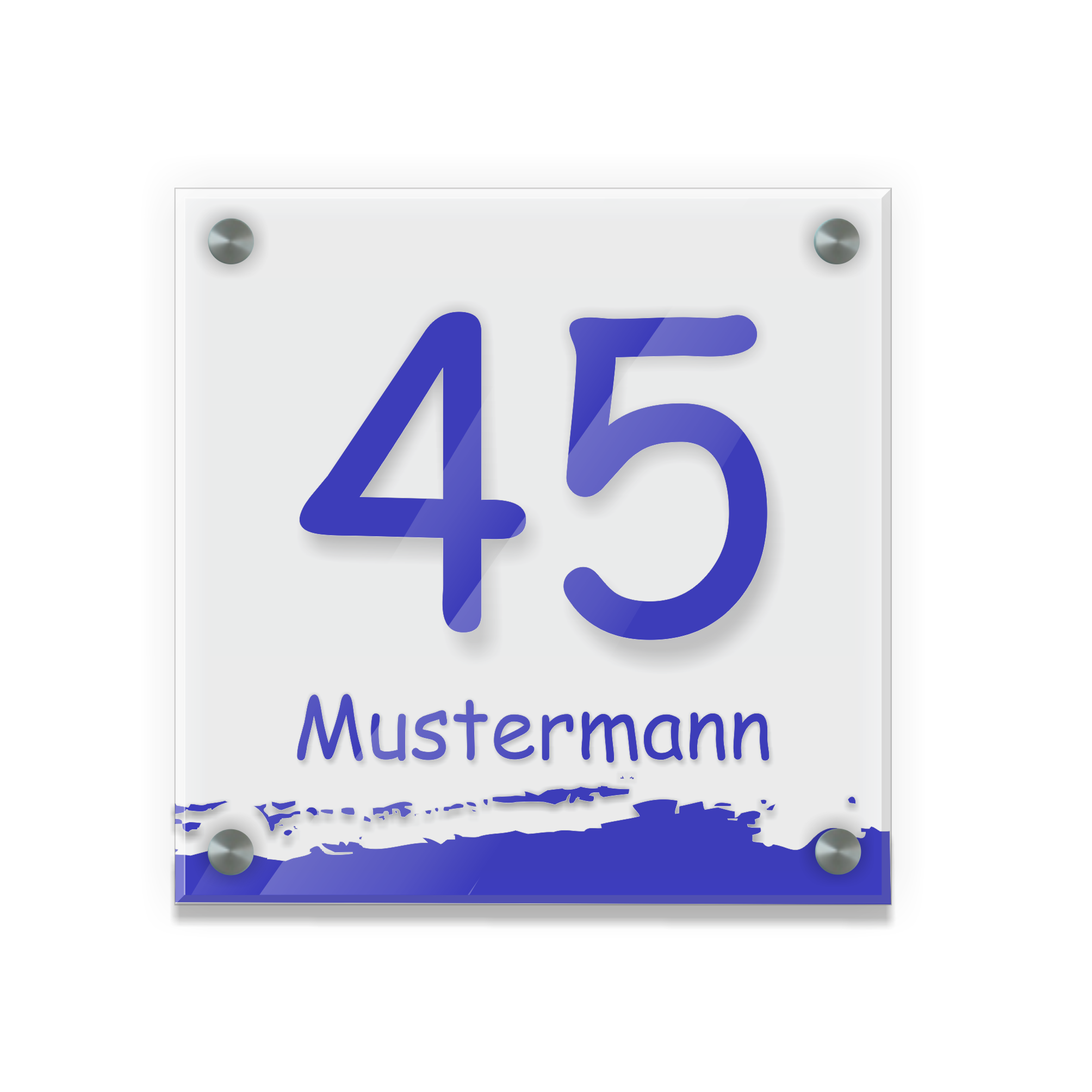 Personalisiertes Türschild | Design 6 |  Hausnummer und Wunschtext | aus Acrylglas 20x20 cm inkl. Aluminium-Abstandshalter   