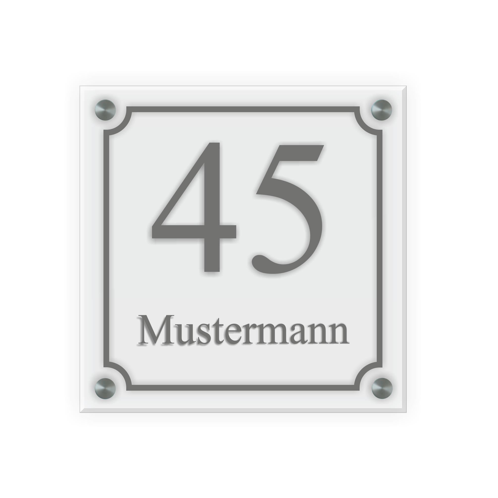 Personalisiertes Türschild | Design 5 |  Hausnummer und Wunschtext | aus Acrylglas 20x20 cm inkl. Aluminium-Abstandshalter   