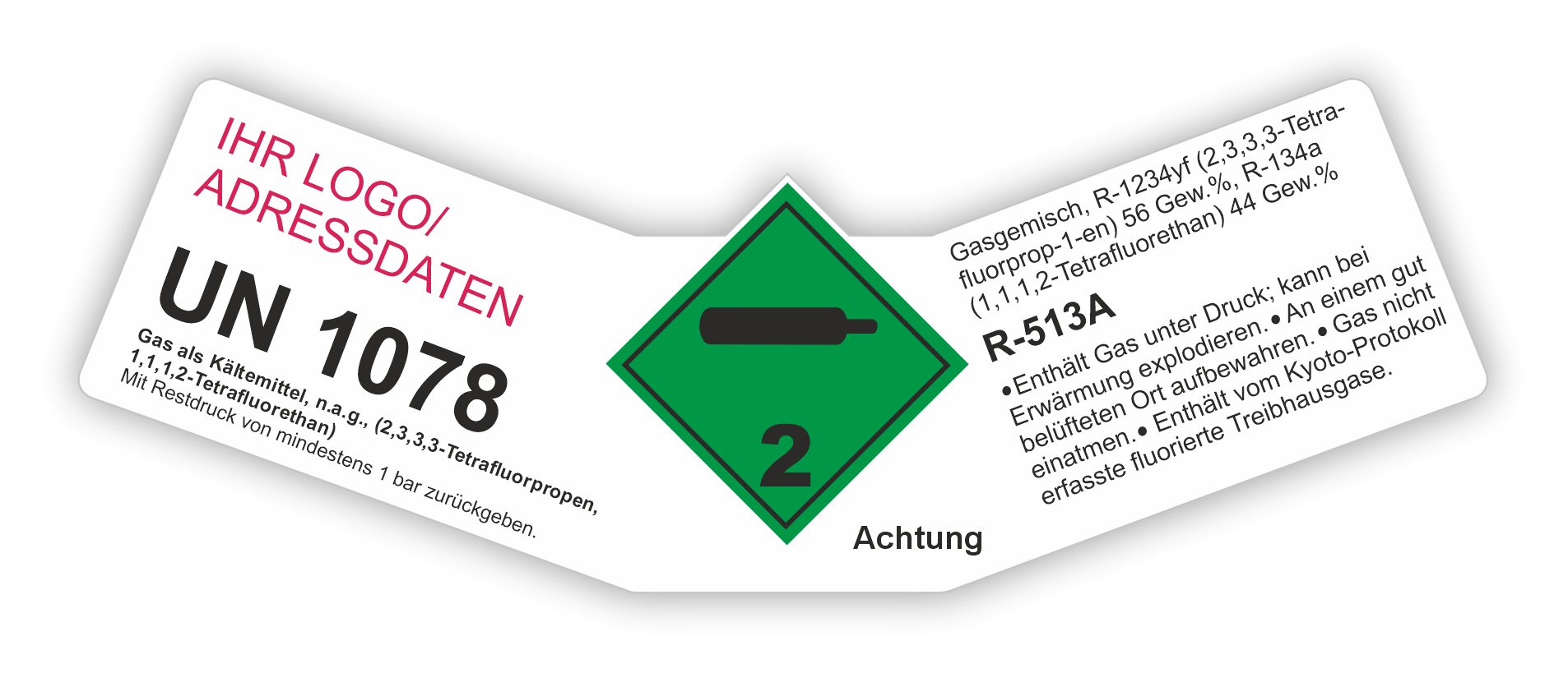 Kältemittel Gemisch R-513A | Gefahrgut Aufkleber Set | Personalisierte & Zertifizierte Kennzeichnung 