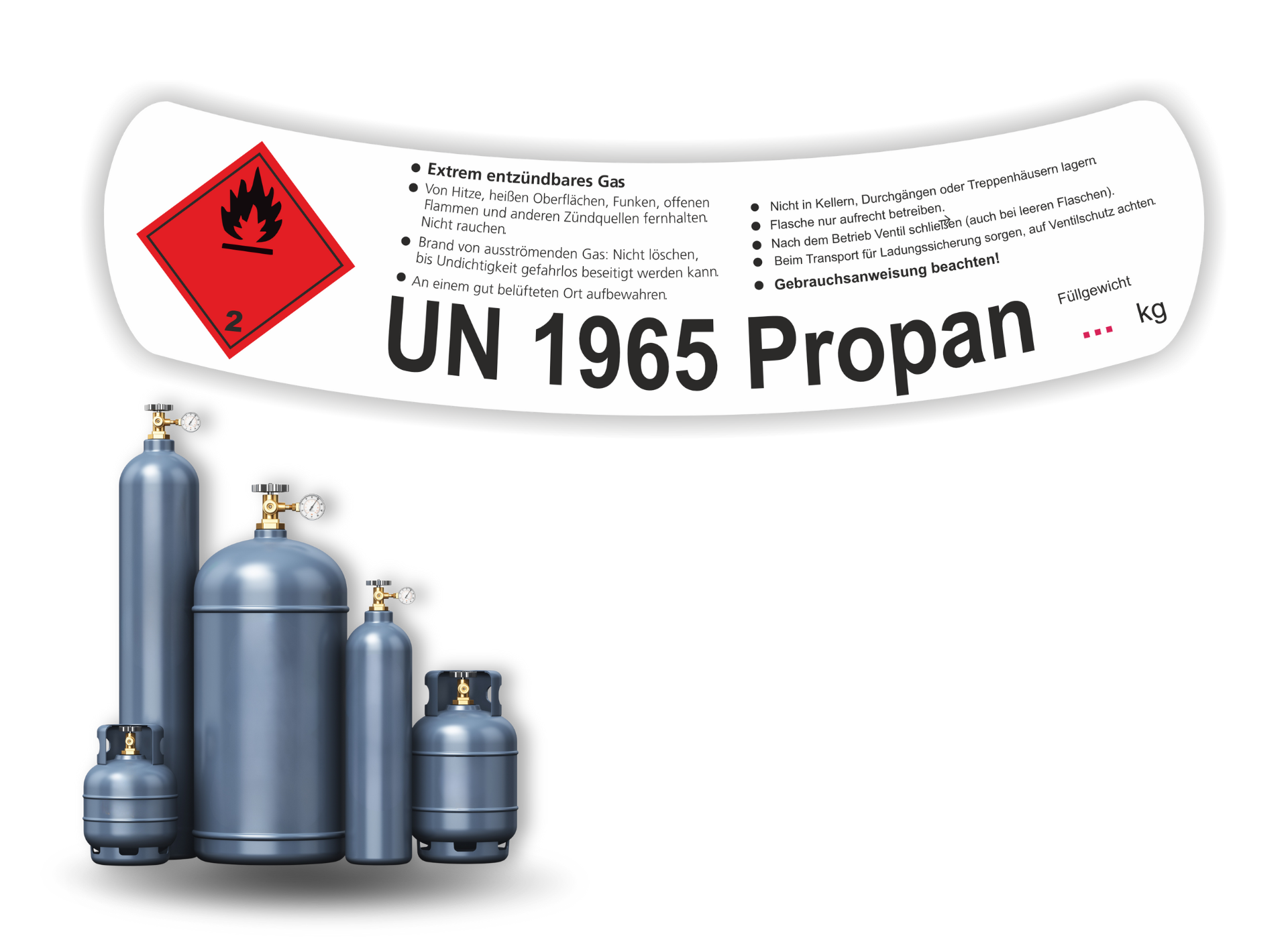 Propangas UN 1965  | Gefahrgut Kennzeichnung Aufkleber | ADR & DIN EN ISO | Personalisierung