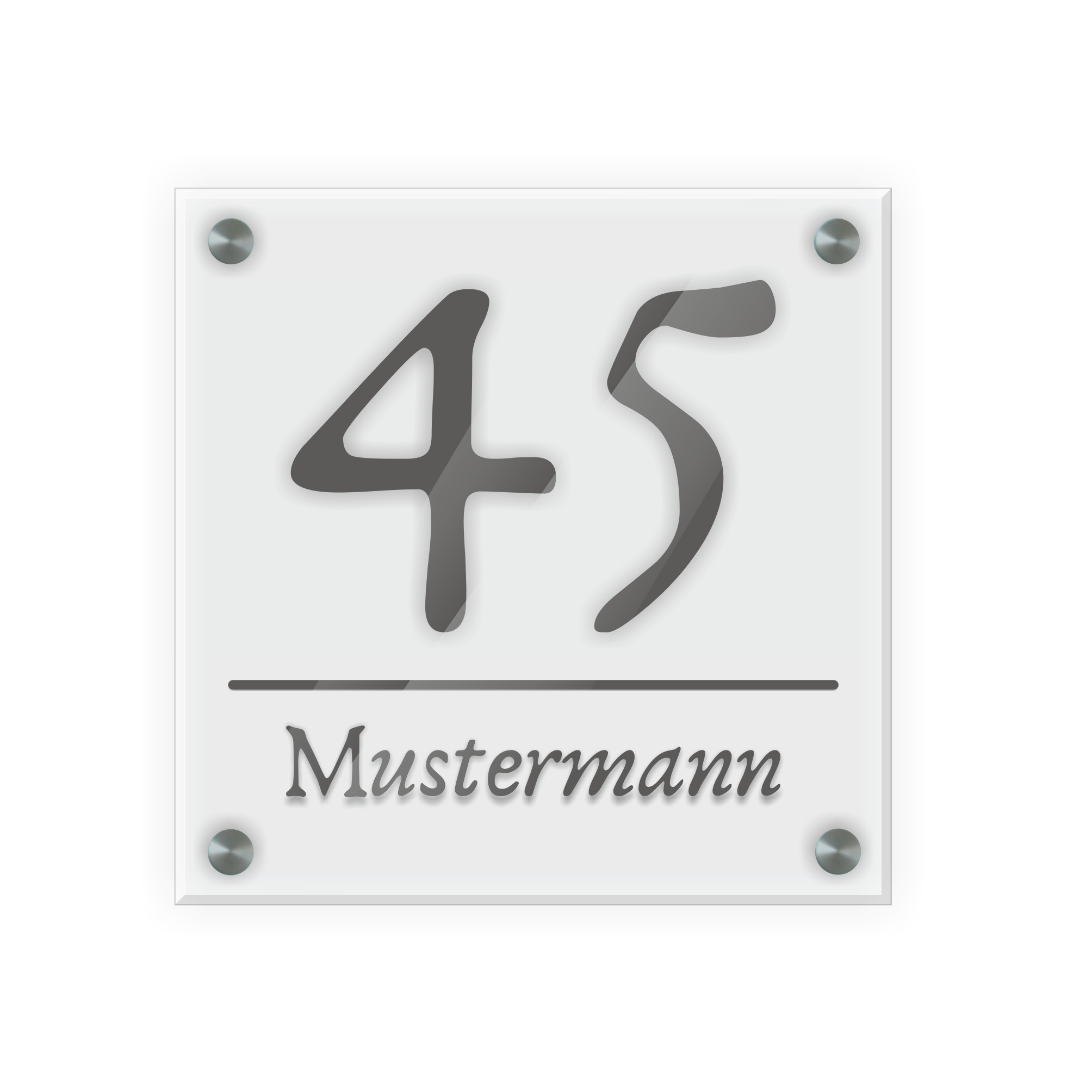 Personalisiertes Türschild | Design 2 |  Hausnummer und Wunschtext | aus Acrylglas 20x20 cm inkl. Aluminium-Abstandshalter   