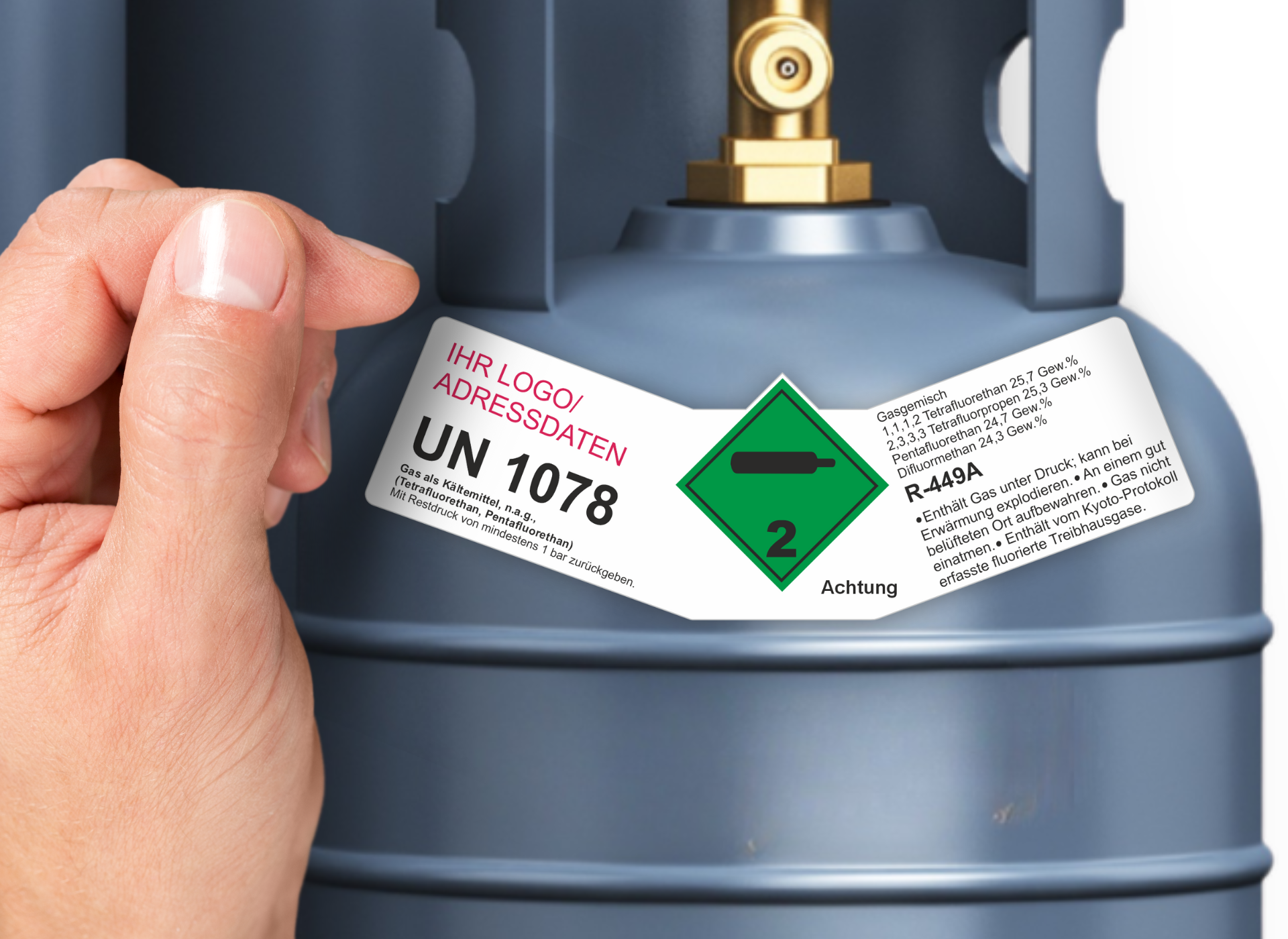 Kältemittel Gemisch R-449A UN 1078  | Gefahrgut Kennzeichnung Aufkleber | ADR & DIN EN ISO | Personalisierung
