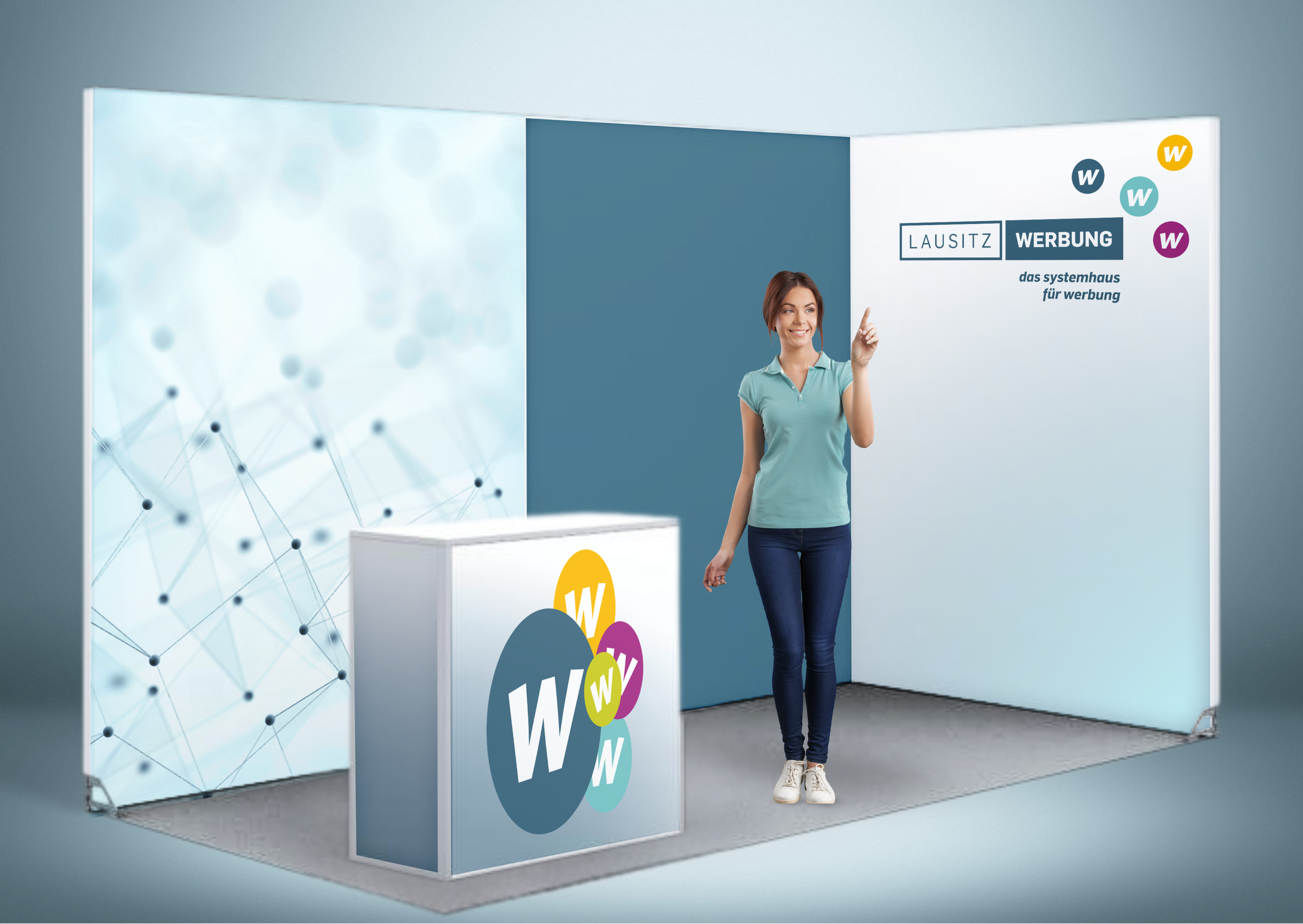 Messestand System Frankfurt | 412 x 212 cm, nachhaltig, werkzeugfrei, Hinterleuchtung für Messeauftritt