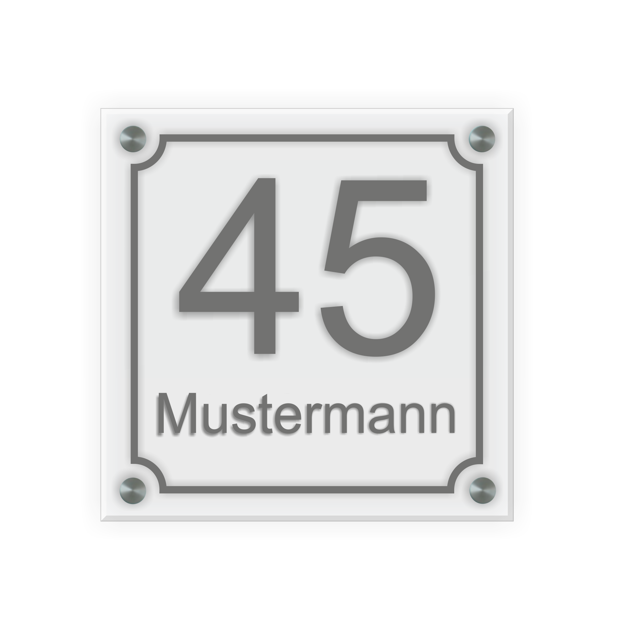 Personalisiertes Türschild | Design 5 |  Hausnummer und Wunschtext | aus Acrylglas 20x20 cm inkl. Aluminium-Abstandshalter   