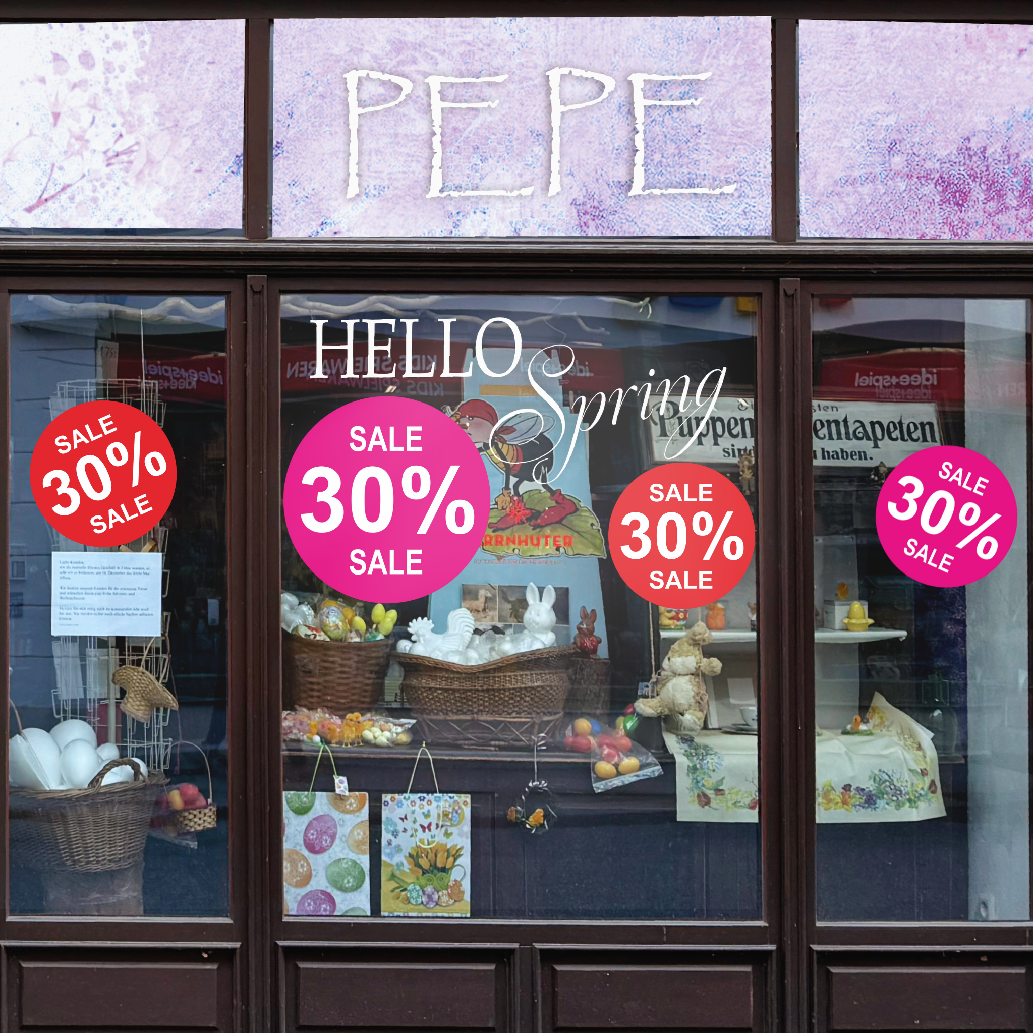 30% SALE Aufkleber Schaufenster Rabatt Ausverkauf Schlussverkauf SSV WSV % — Farbe: Rot