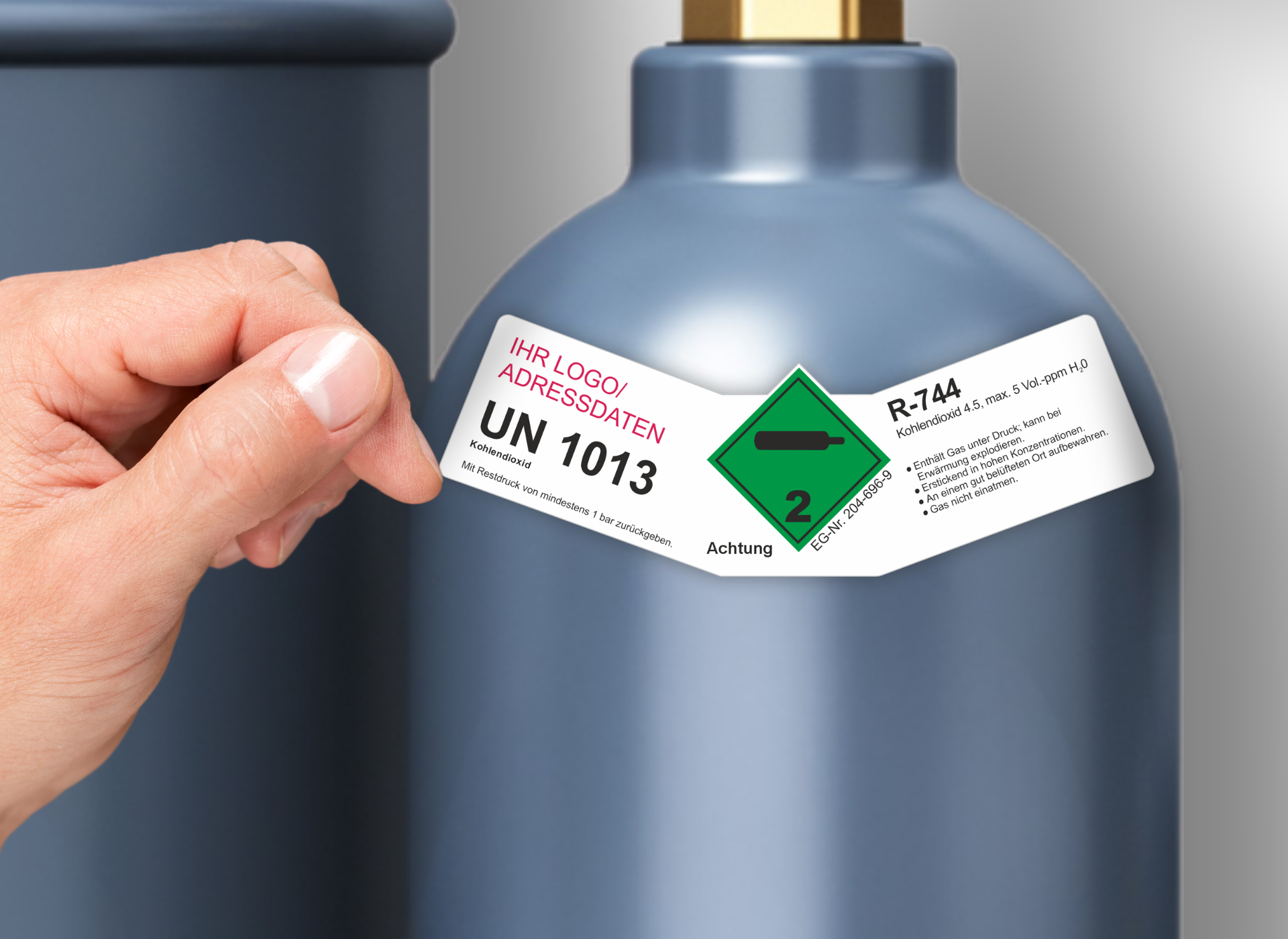 Kohlendioxid Gemisch R-744 UN 1013 | Gefahrgut Kennzeichnung Aufkleber | ADR & DIN EN ISO | Personalisierung