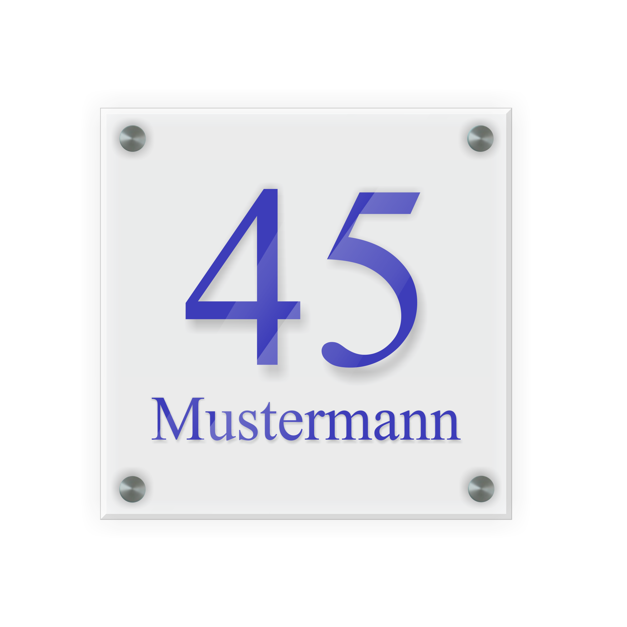 Personalisiertes Türschild | Design 1 |  Hausnummer und Wunschtext | aus Acrylglas 20x20 cm inkl. Aluminium-Abstandshalter   