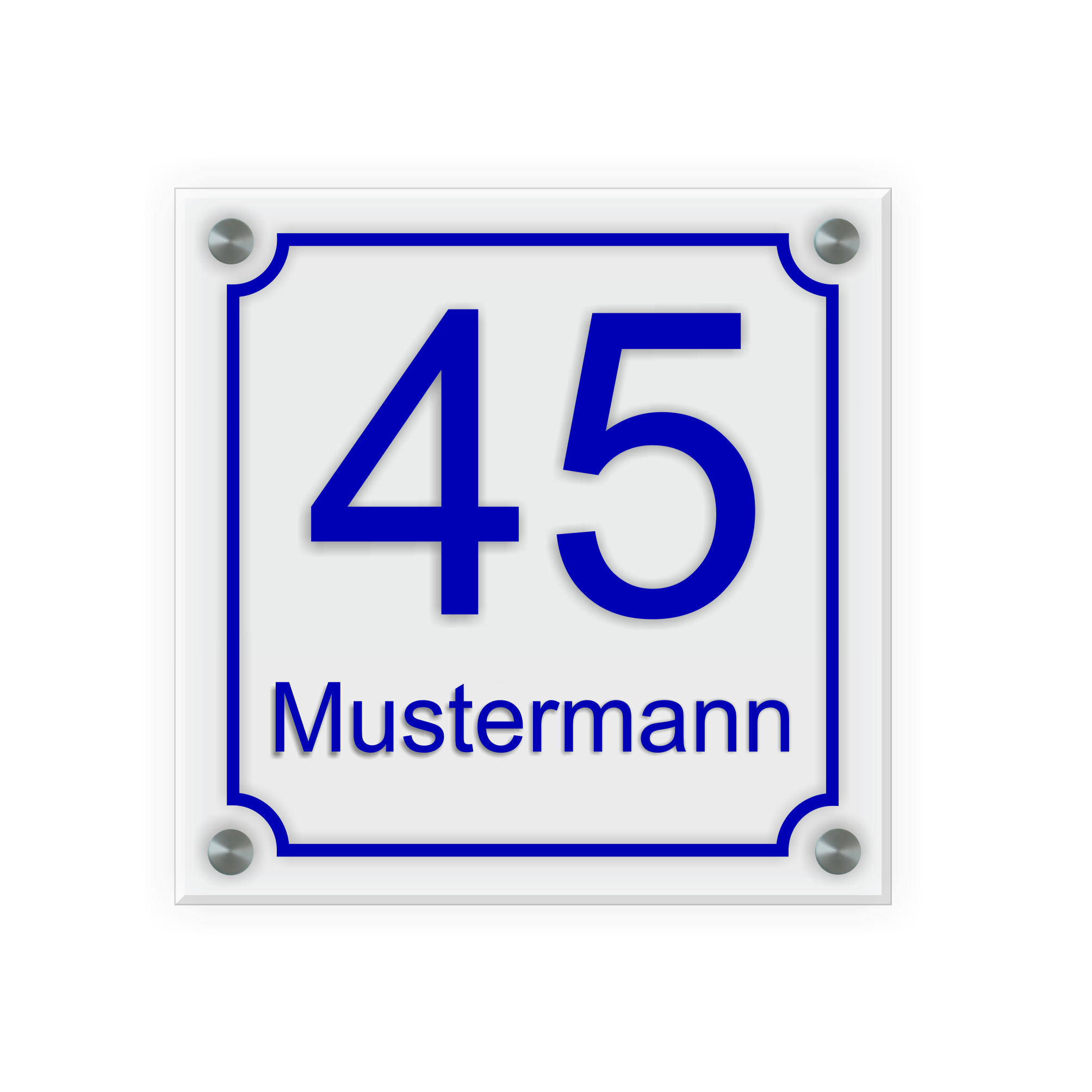 Personalisiertes Türschild | Design 5 |  Hausnummer und Wunschtext | aus Acrylglas 20x20 cm inkl. Aluminium-Abstandshalter   